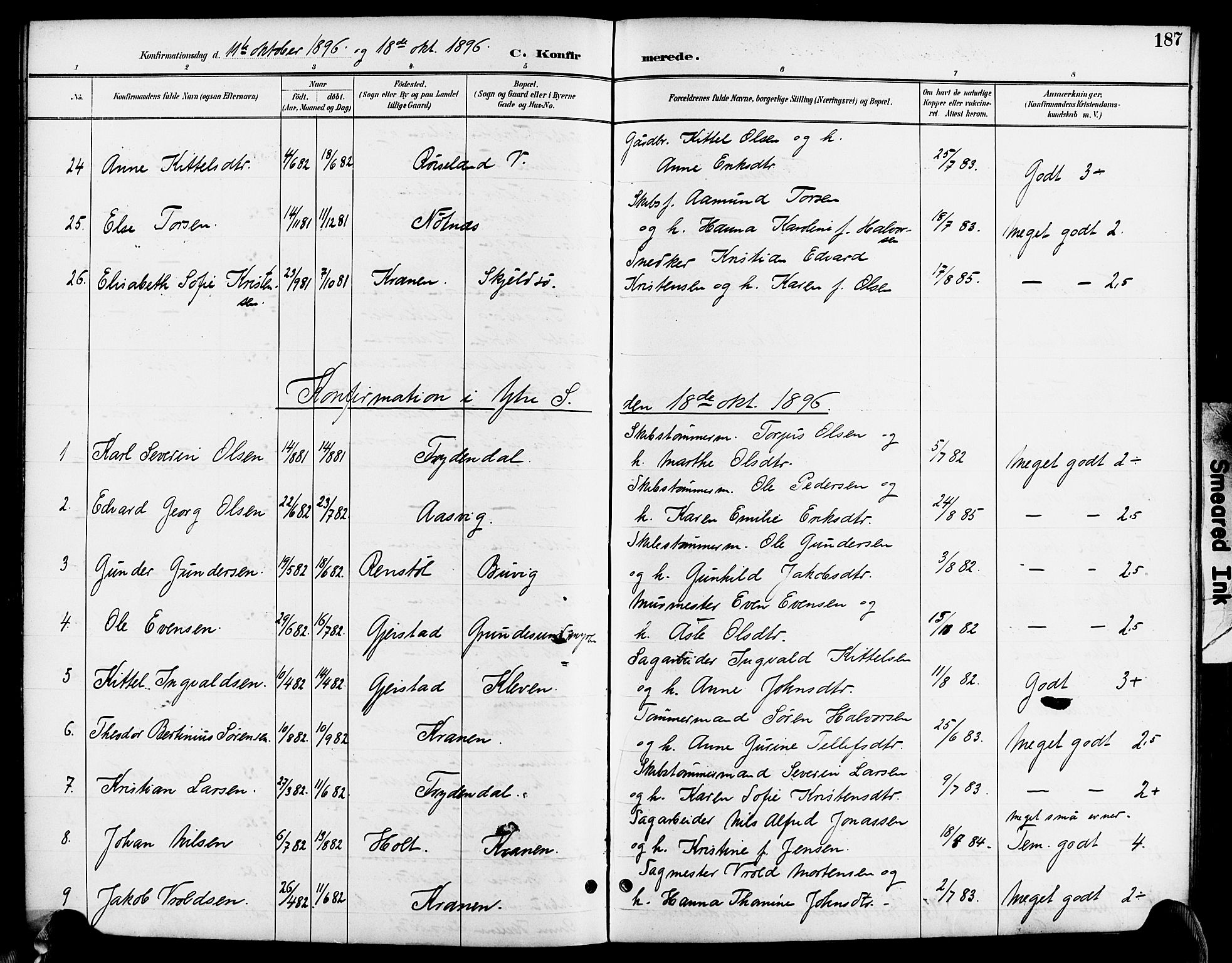 Søndeled sokneprestkontor, AV/SAK-1111-0038/F/Fa/L0005: Parish register (official) no. A 5, 1889-1899, p. 187