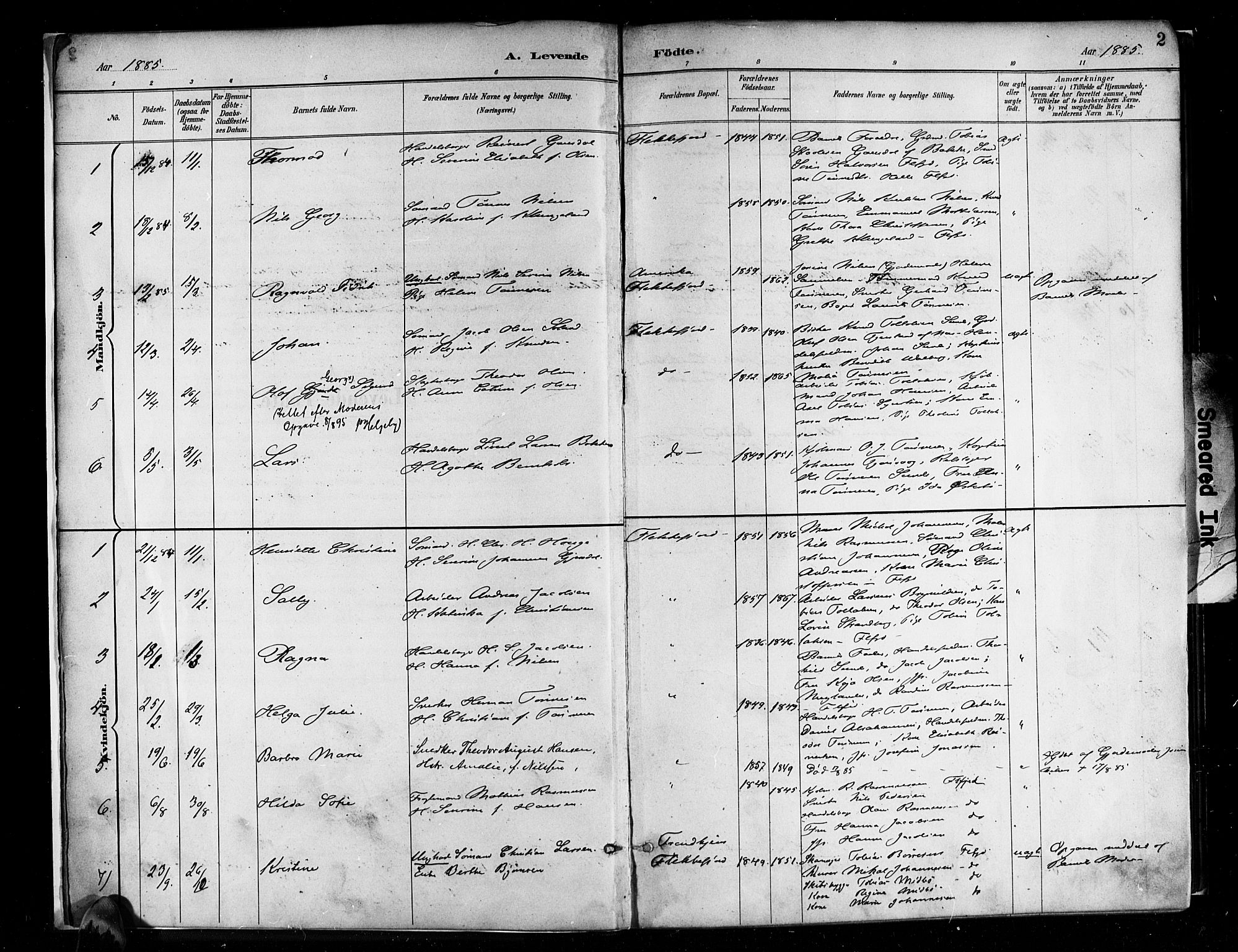 Flekkefjord sokneprestkontor, AV/SAK-1111-0012/F/Fa/Faa/L0001: Parish register (official) no. A 1, 1885-1900, p. 2