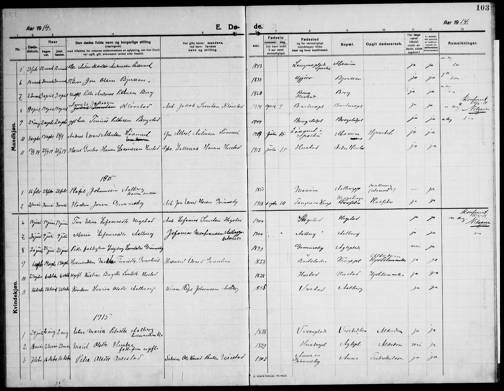 Ministerialprotokoller, klokkerbøker og fødselsregistre - Nord-Trøndelag, SAT/A-1458/732/L0319: Parish register (copy) no. 732C03, 1911-1945, p. 103