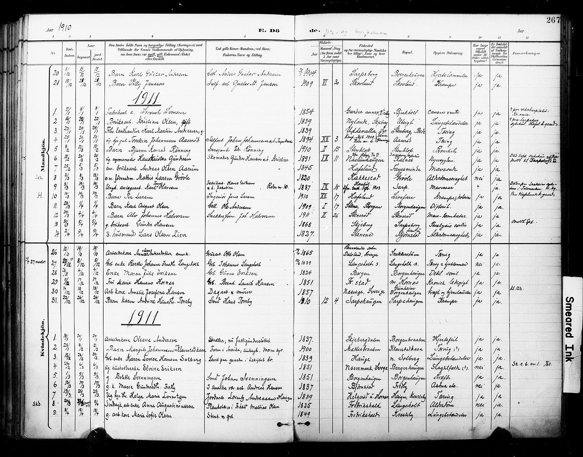 Skjeberg prestekontor Kirkebøker, AV/SAO-A-10923/F/Fa/L0010: Parish register (official) no. I 10, 1898-1911, p. 267