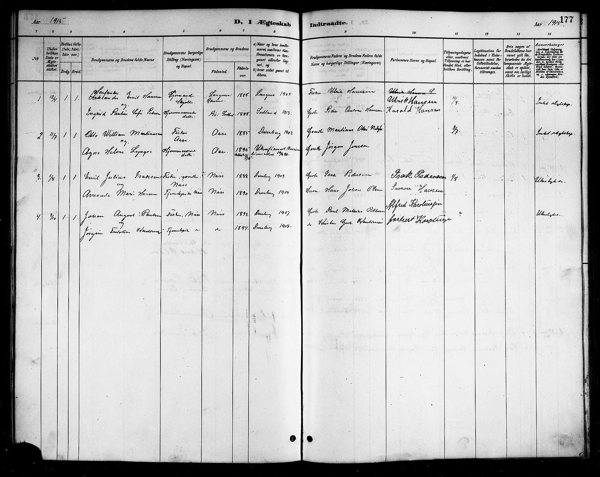 Ministerialprotokoller, klokkerbøker og fødselsregistre - Nordland, SAT/A-1459/898/L1427: Parish register (copy) no. 898C02, 1887-1917, p. 177
