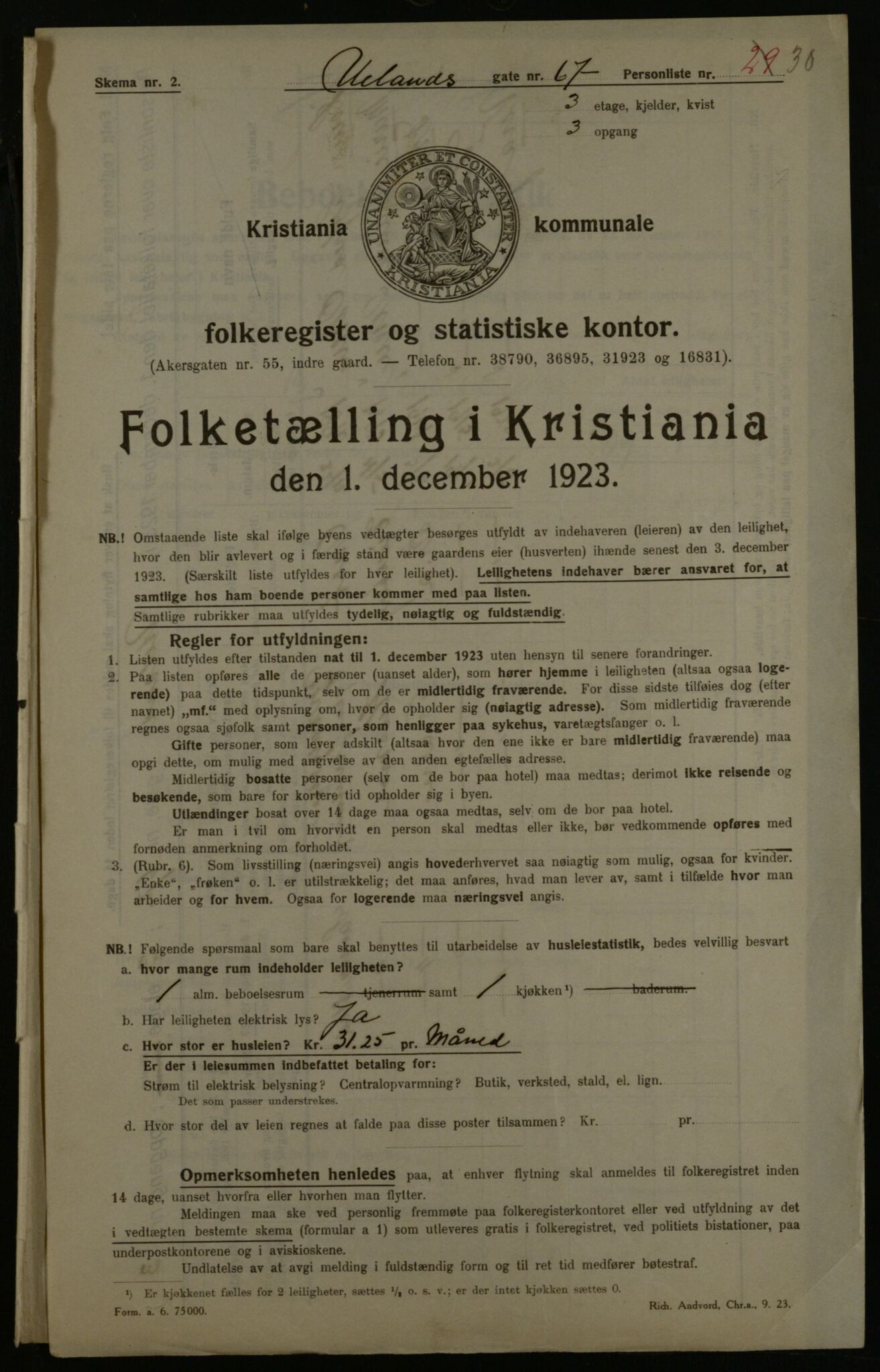 OBA, Municipal Census 1923 for Kristiania, 1923, p. 131197