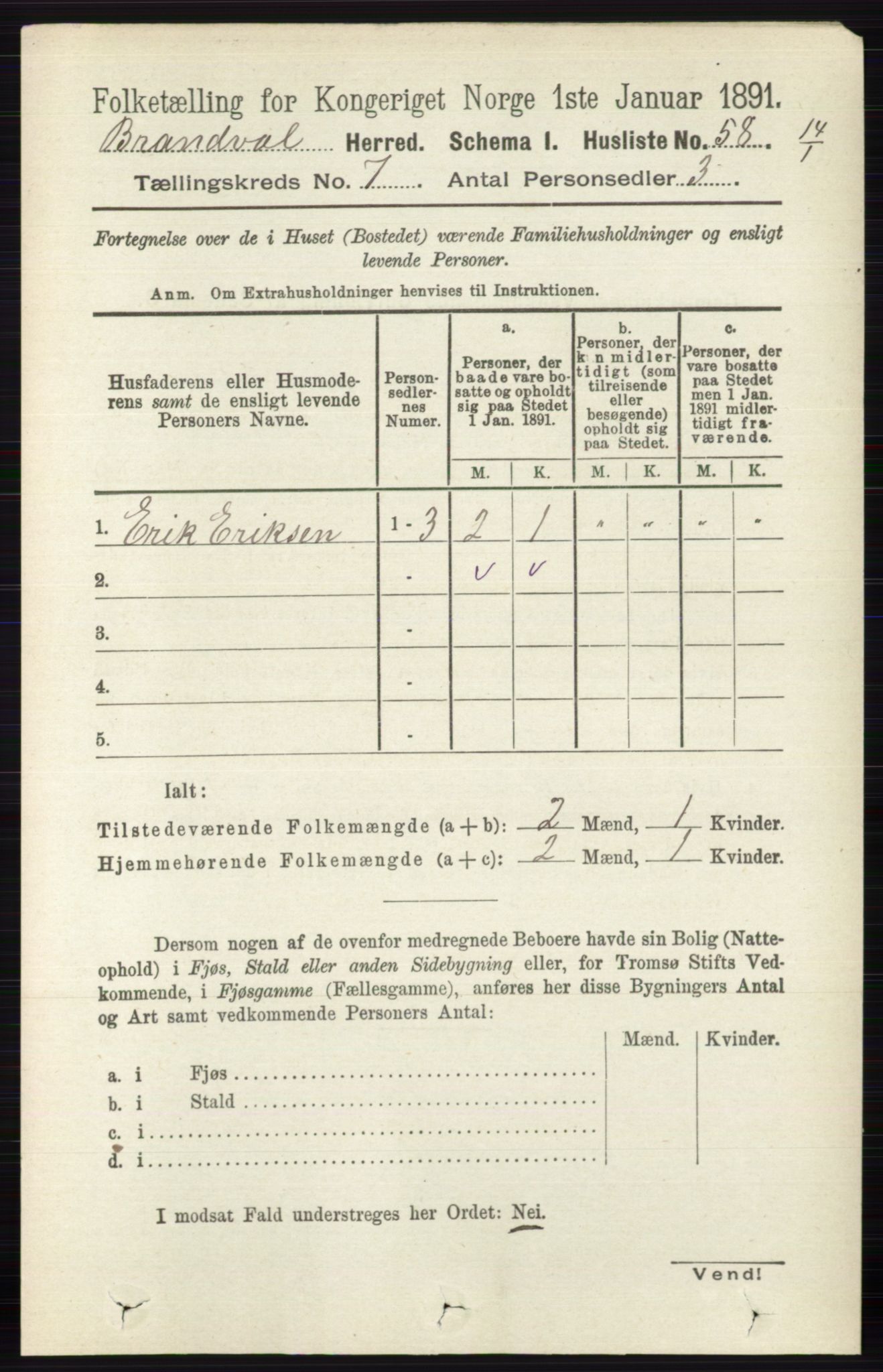 RA, 1891 census for 0422 Brandval, 1891, p. 3316