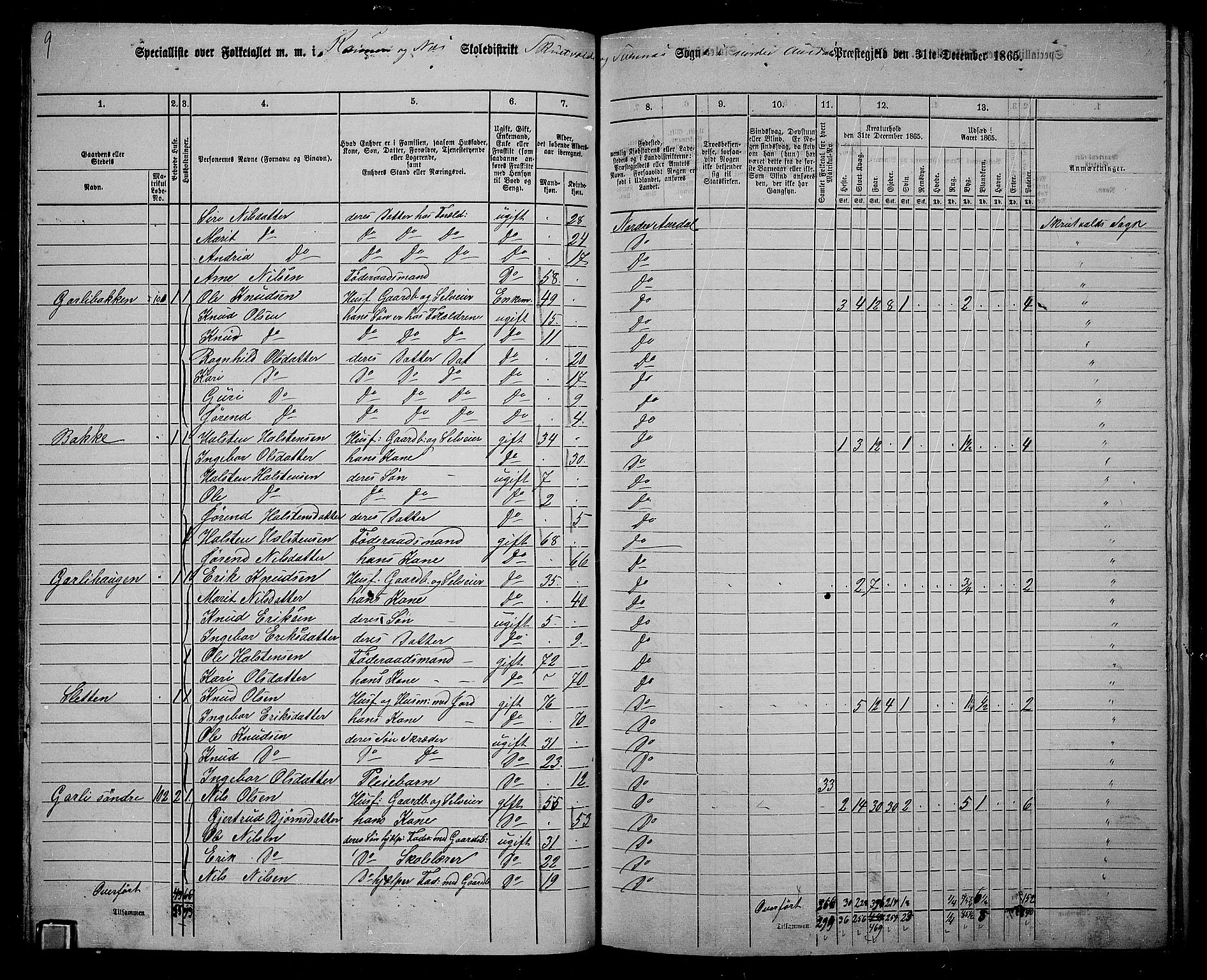 RA, 1865 census for Nord-Aurdal, 1865, p. 70