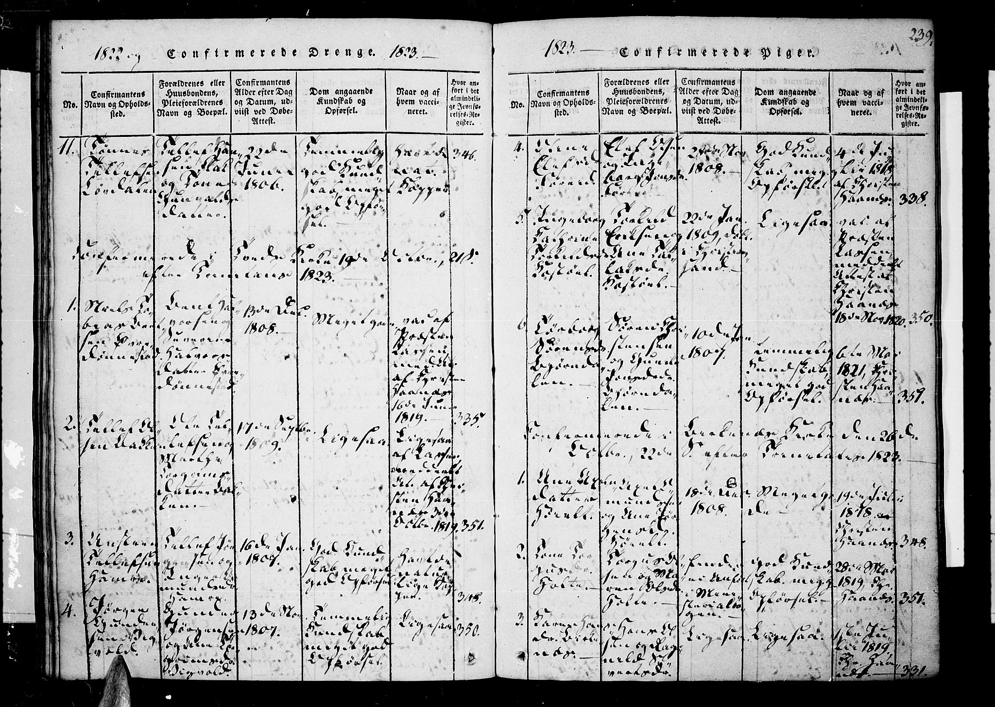 Tveit sokneprestkontor, SAK/1111-0043/F/Fa/L0002: Parish register (official) no. A 2, 1820-1830, p. 239
