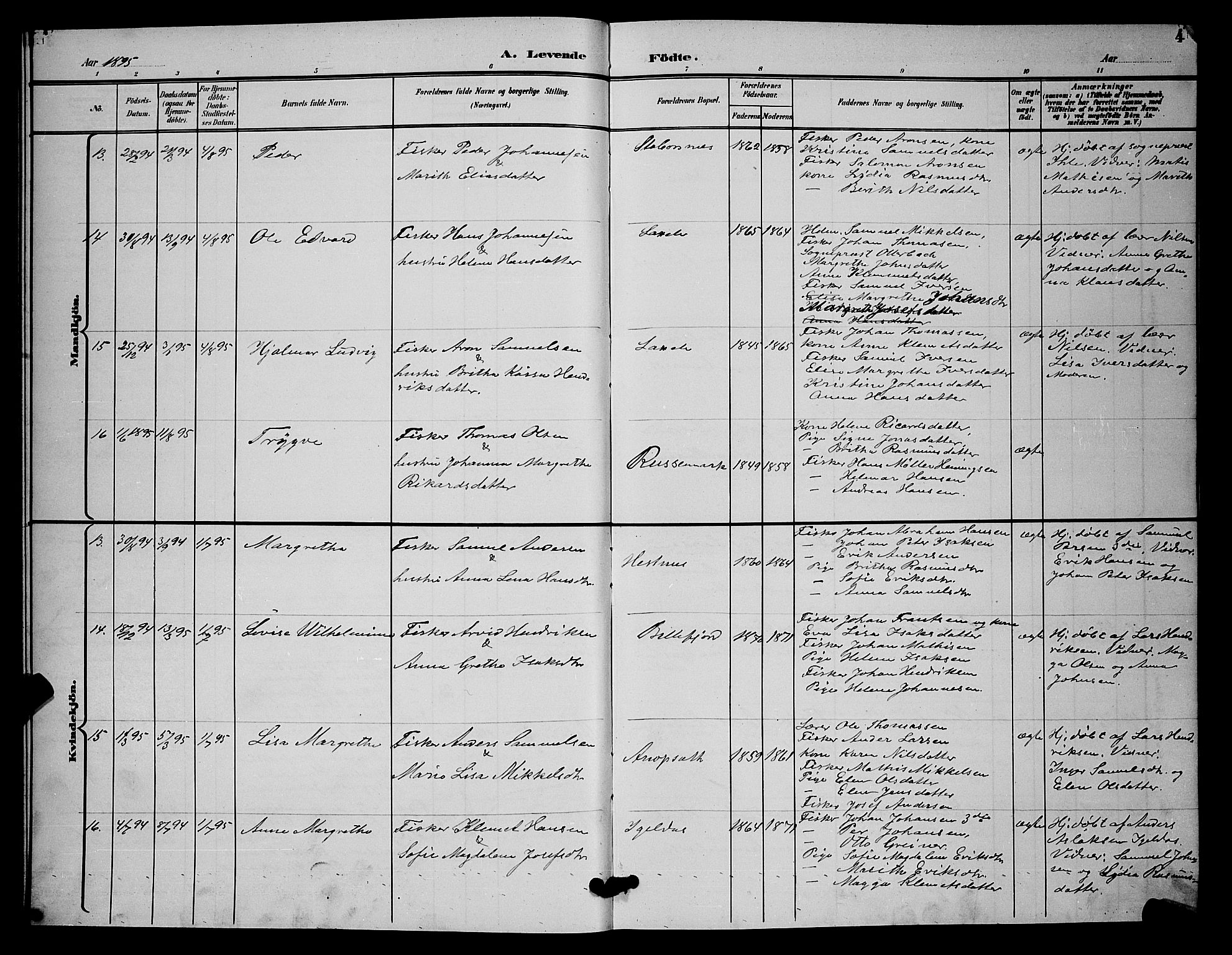 Kistrand/Porsanger sokneprestembete, AV/SATØ-S-1351/H/Hb/L0005.klokk: Parish register (copy) no. 5, 1895-1904, p. 4