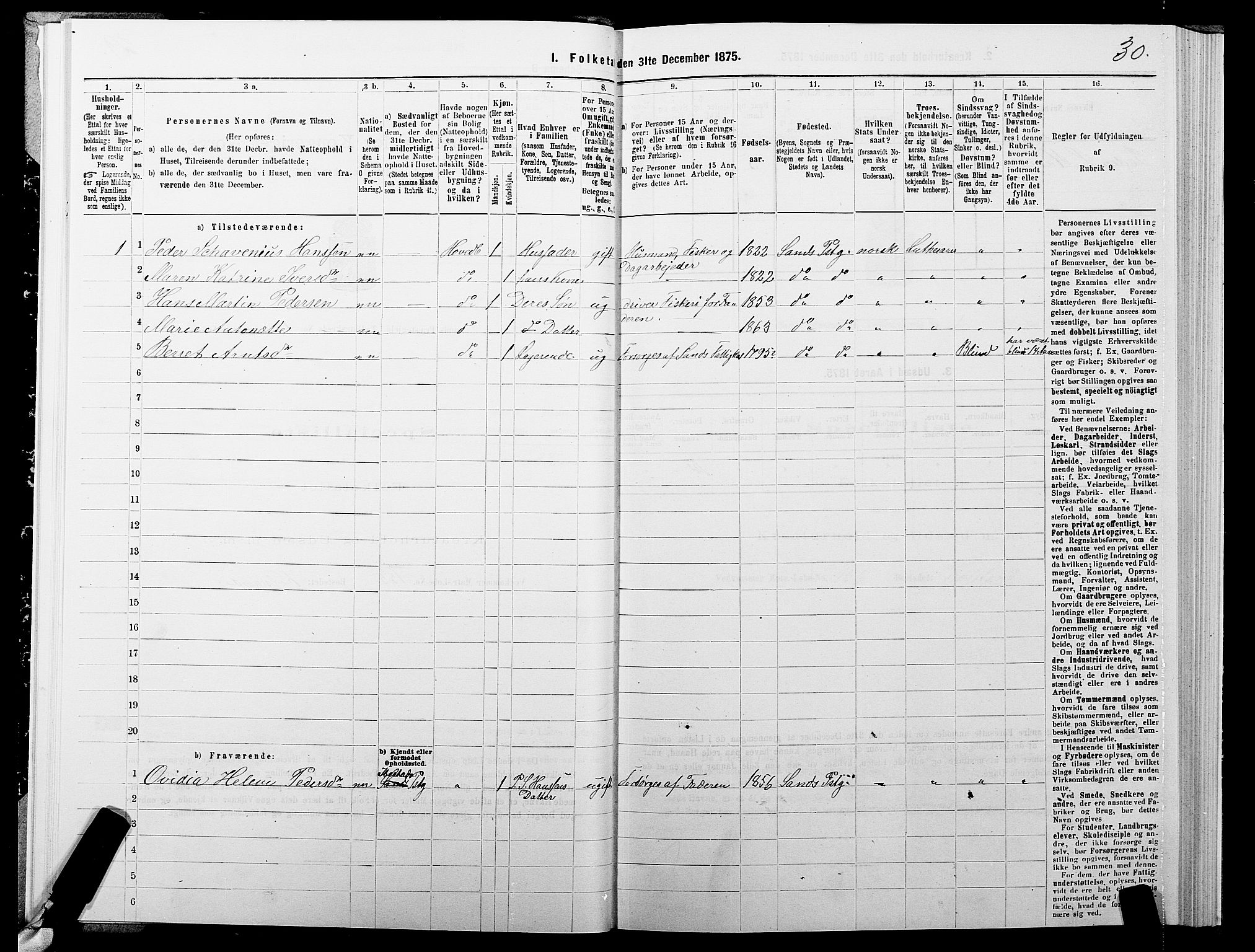 SATØ, 1875 census for 1915P Sand, 1875, p. 1030