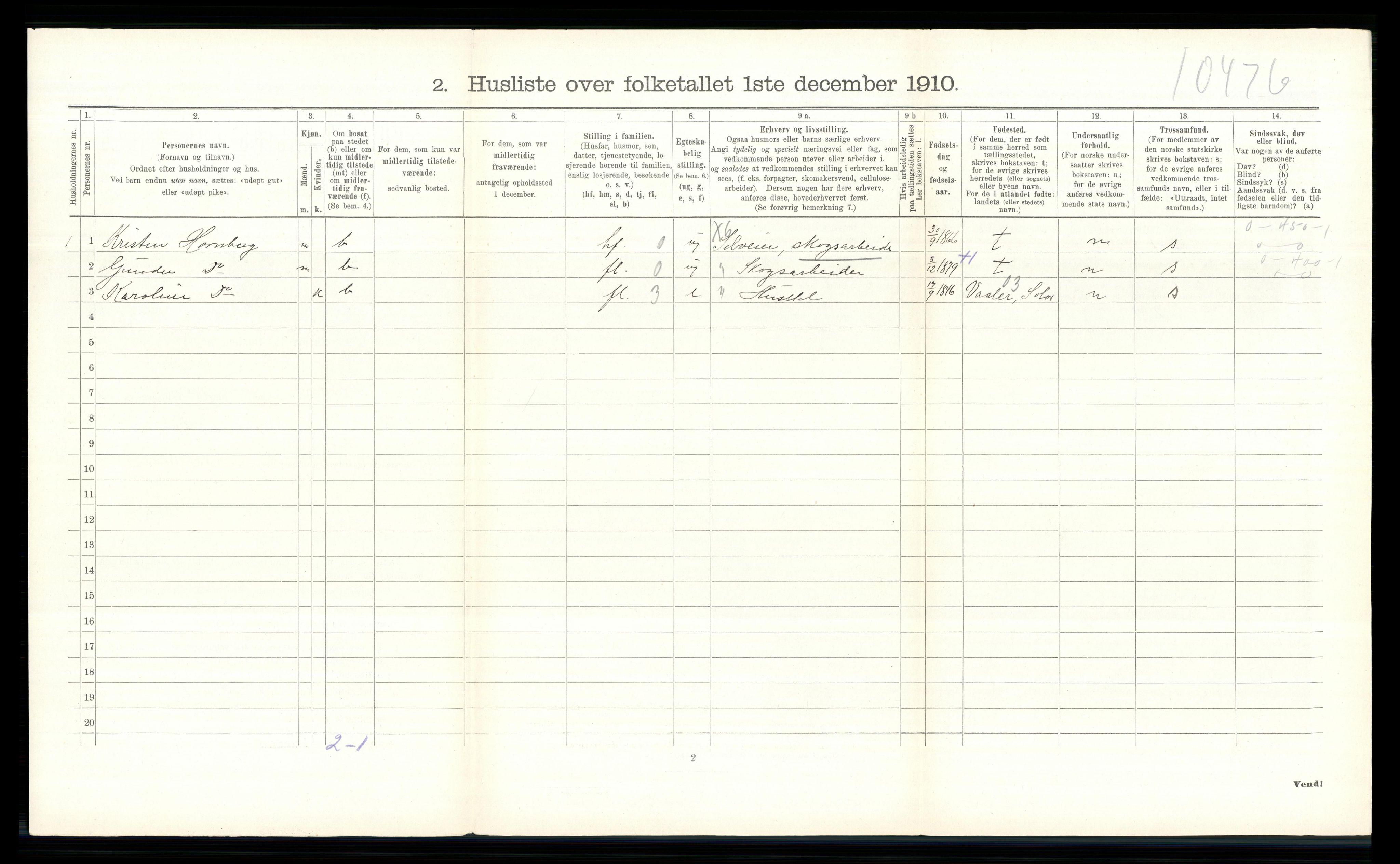 RA, 1910 census for Elverum, 1910, p. 200