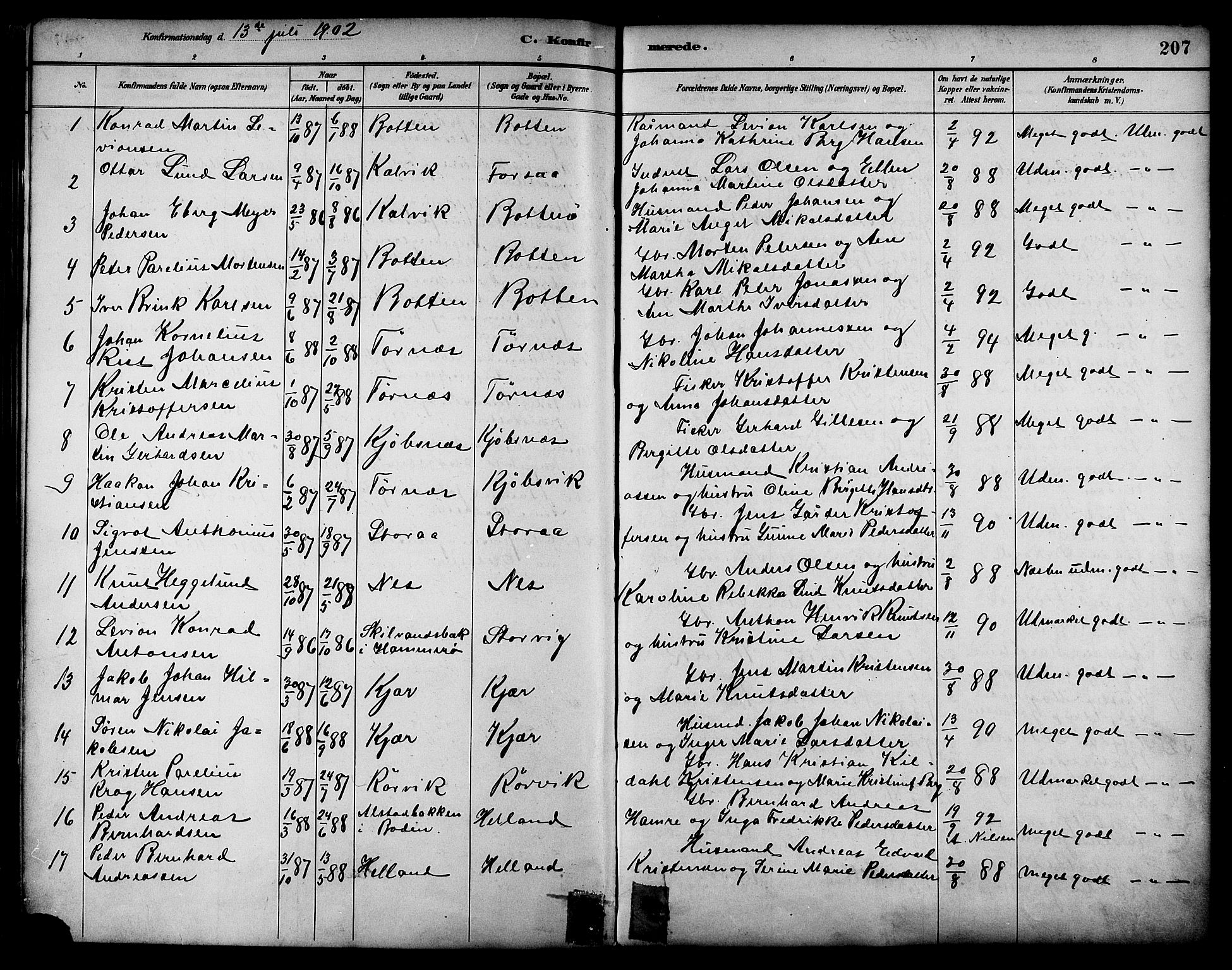 Ministerialprotokoller, klokkerbøker og fødselsregistre - Nordland, AV/SAT-A-1459/861/L0869: Parish register (official) no. 861A04, 1889-1903, p. 207