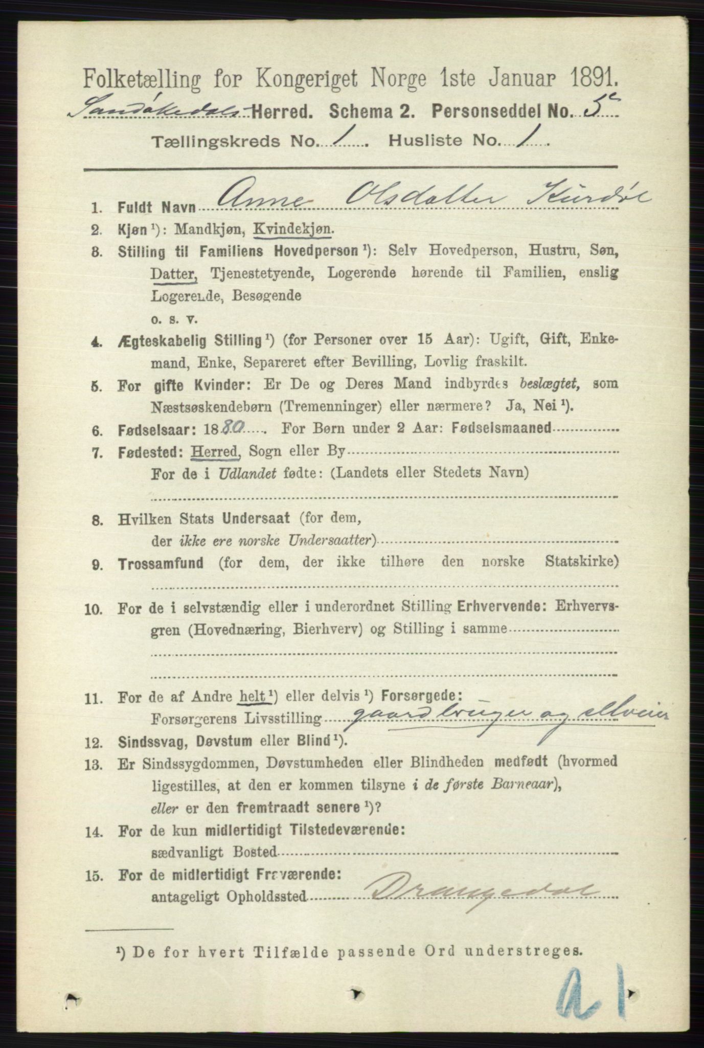 RA, 1891 census for 0816 Sannidal, 1891, p. 78