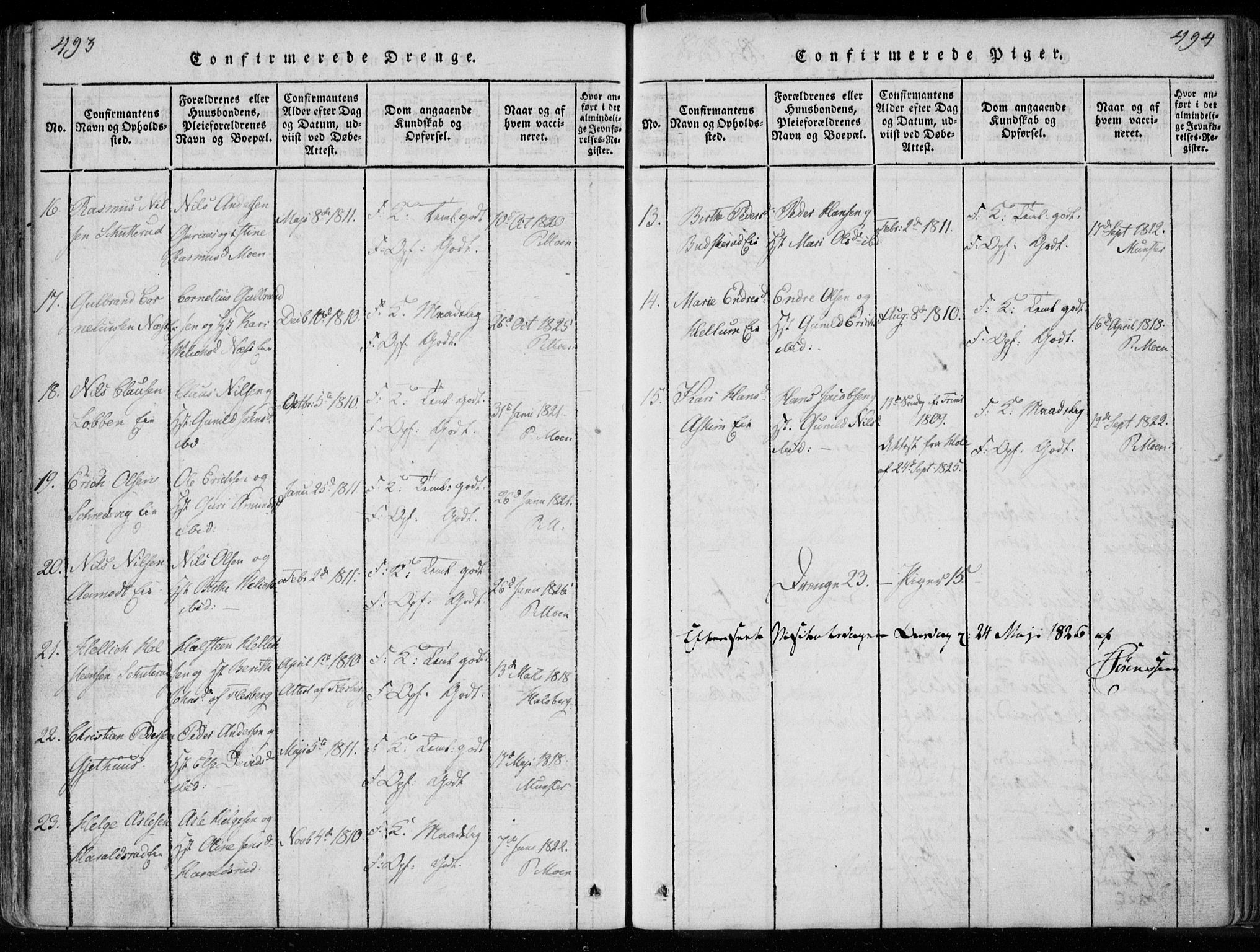 Modum kirkebøker, AV/SAKO-A-234/F/Fa/L0005: Parish register (official) no. 5, 1824-1841, p. 493-494