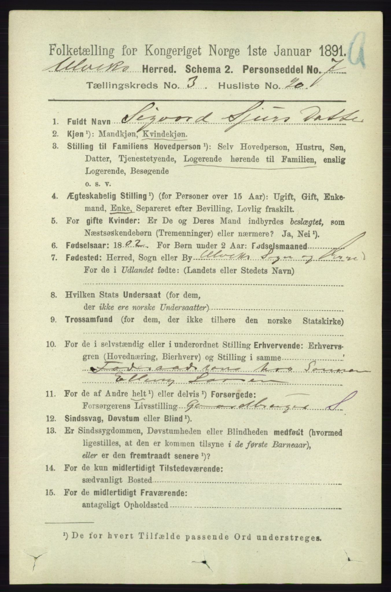 RA, 1891 census for 1233 Ulvik, 1891, p. 426