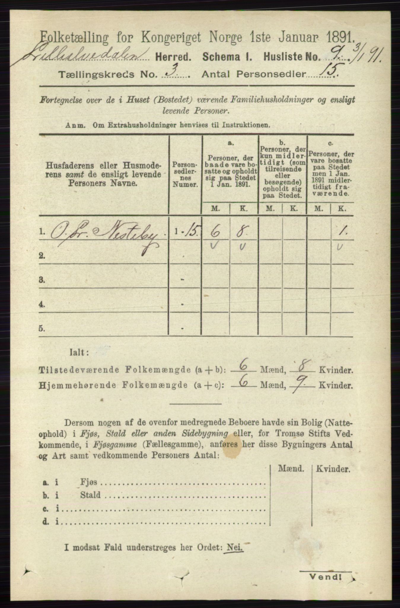 RA, 1891 census for 0438 Lille Elvedalen, 1891, p. 1003