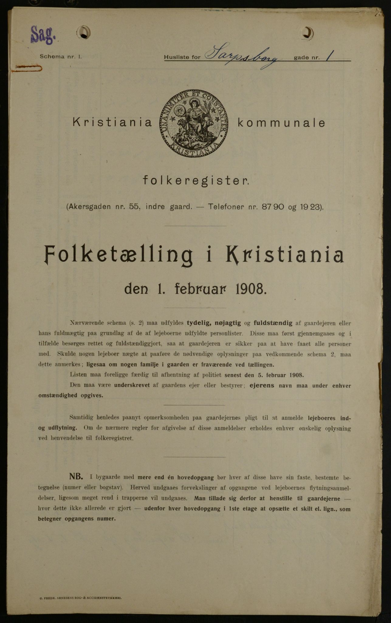 OBA, Municipal Census 1908 for Kristiania, 1908, p. 80309
