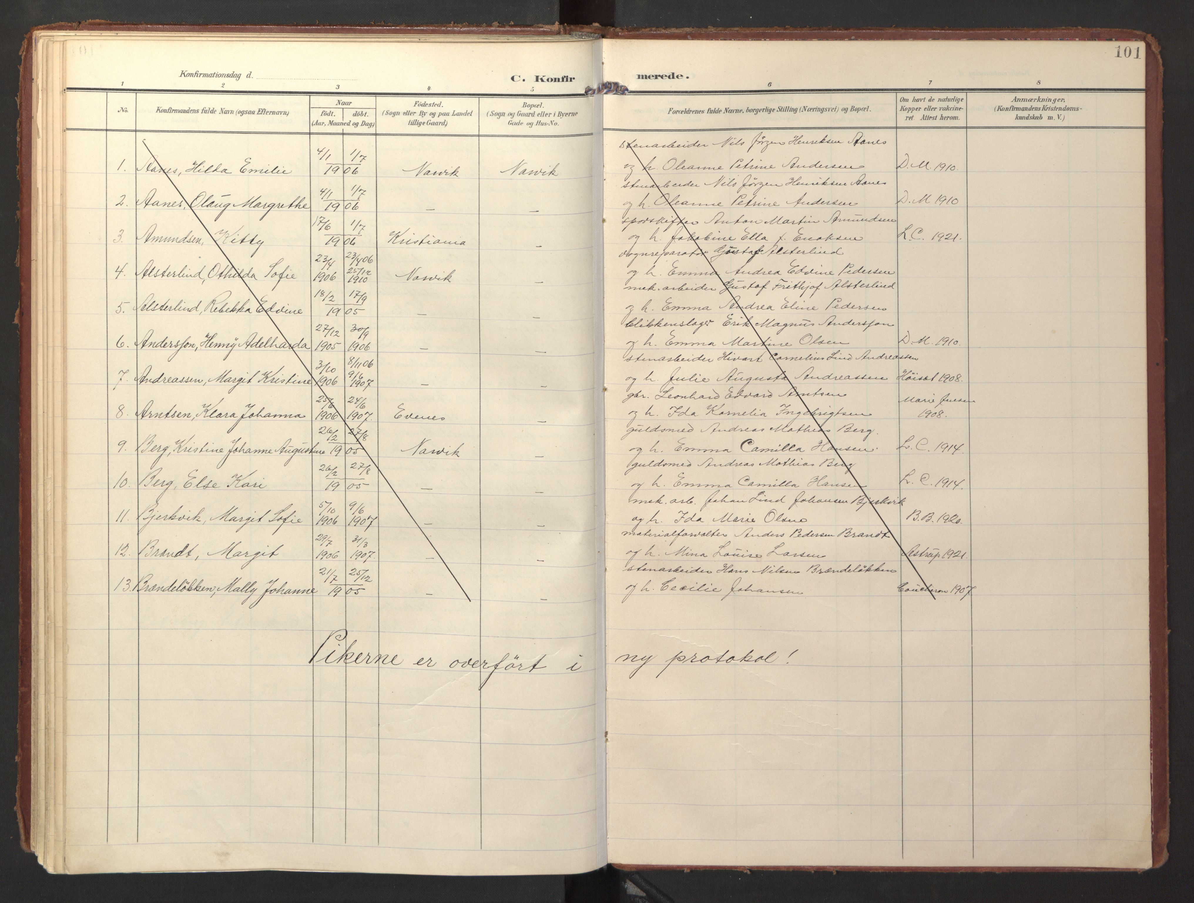 Ministerialprotokoller, klokkerbøker og fødselsregistre - Nordland, AV/SAT-A-1459/871/L0998: Parish register (official) no. 871A14, 1902-1921, p. 101