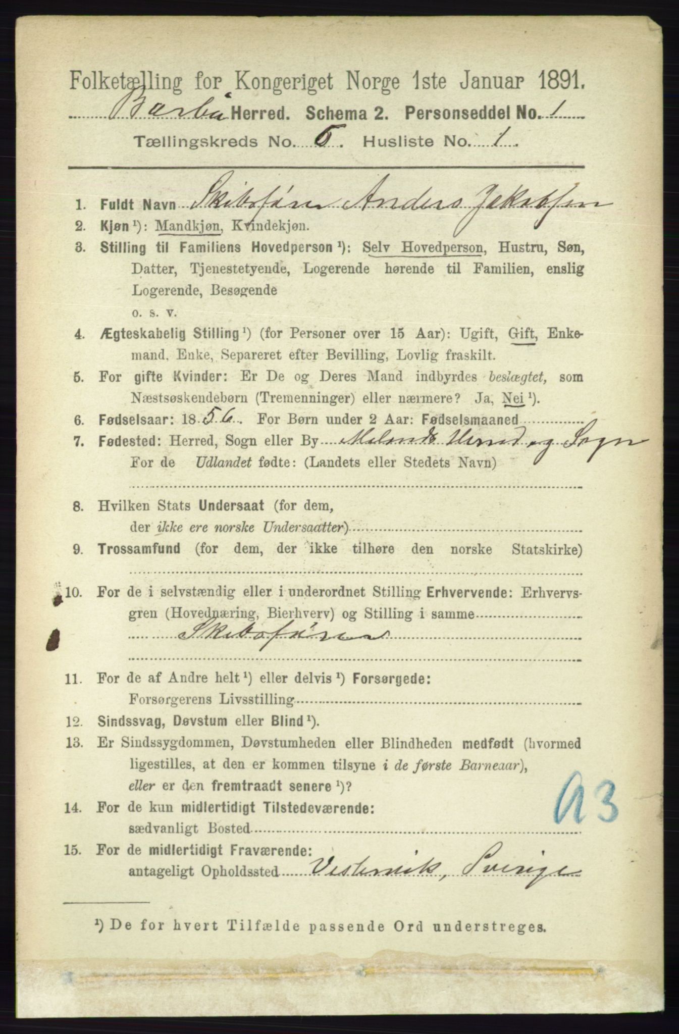 RA, 1891 census for 0990 Barbu, 1891, p. 4420