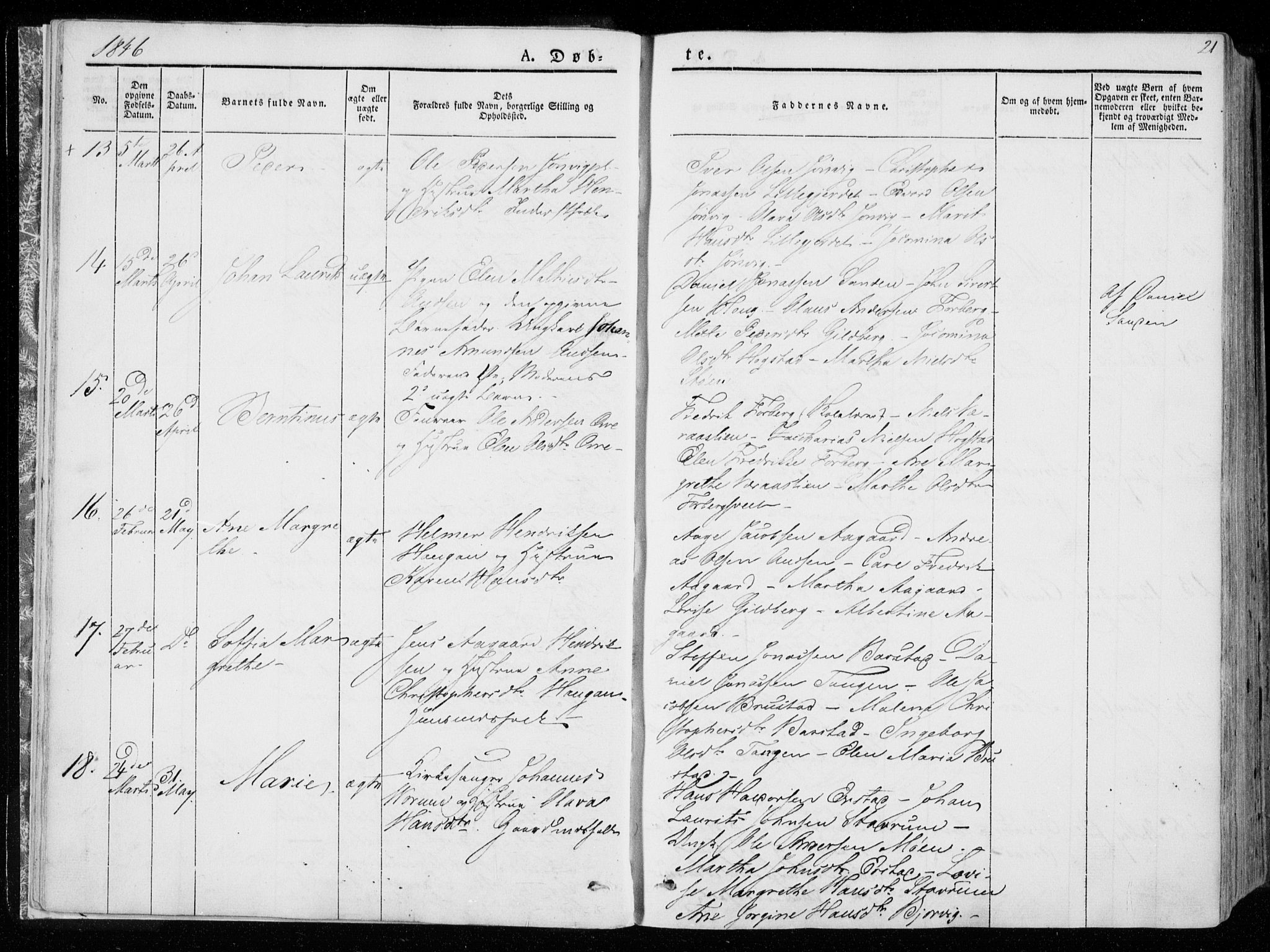 Ministerialprotokoller, klokkerbøker og fødselsregistre - Nord-Trøndelag, AV/SAT-A-1458/722/L0218: Parish register (official) no. 722A05, 1843-1868, p. 21