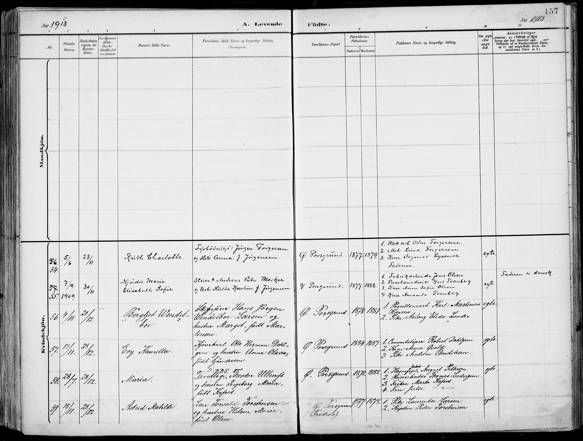 Porsgrunn kirkebøker , SAKO/A-104/F/Fa/L0010: Parish register (official) no. 10, 1895-1919, p. 157