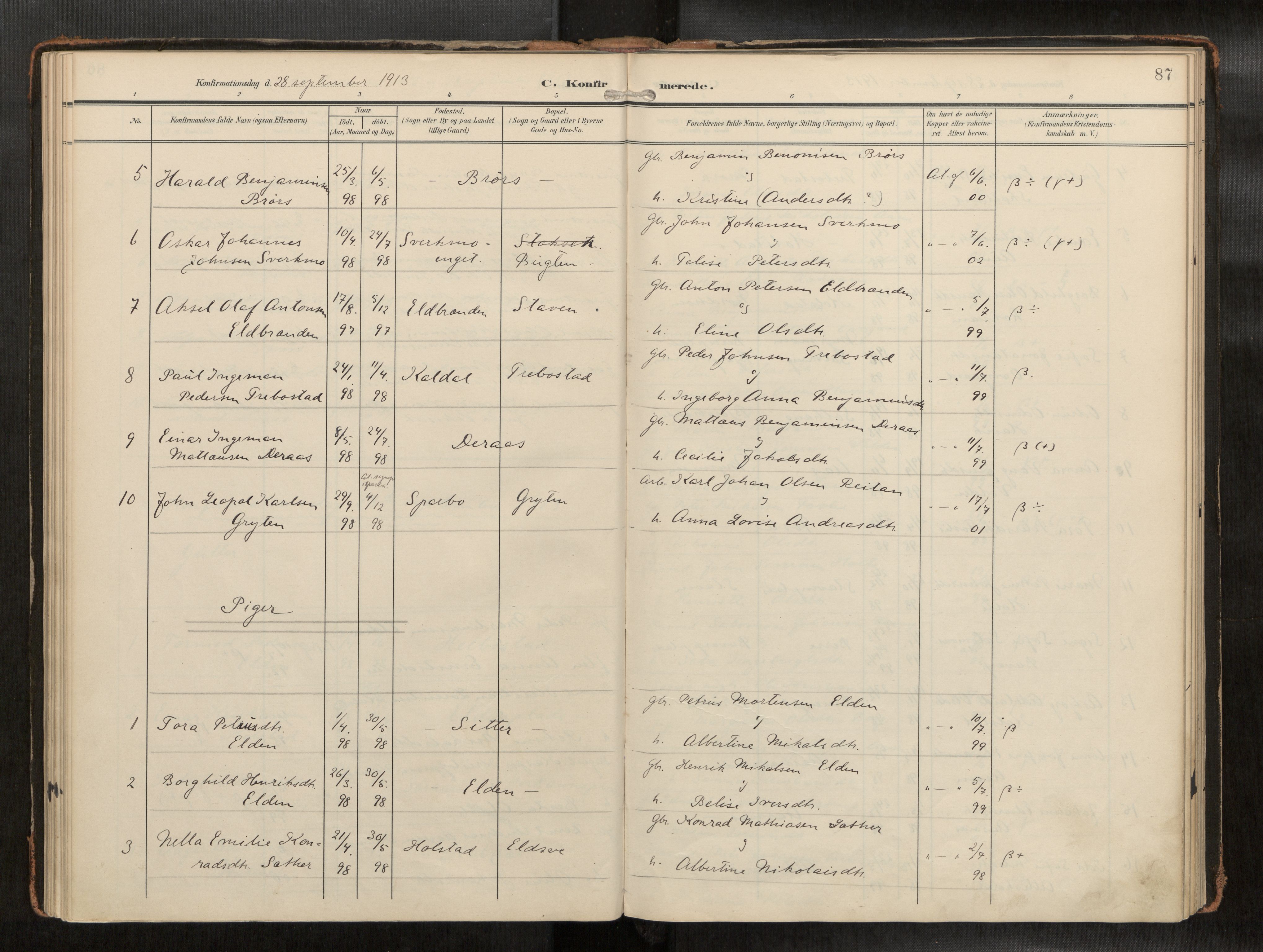 Ministerialprotokoller, klokkerbøker og fødselsregistre - Nord-Trøndelag, AV/SAT-A-1458/742/L0409a: Parish register (official) no. 742A03, 1906-1924, p. 87