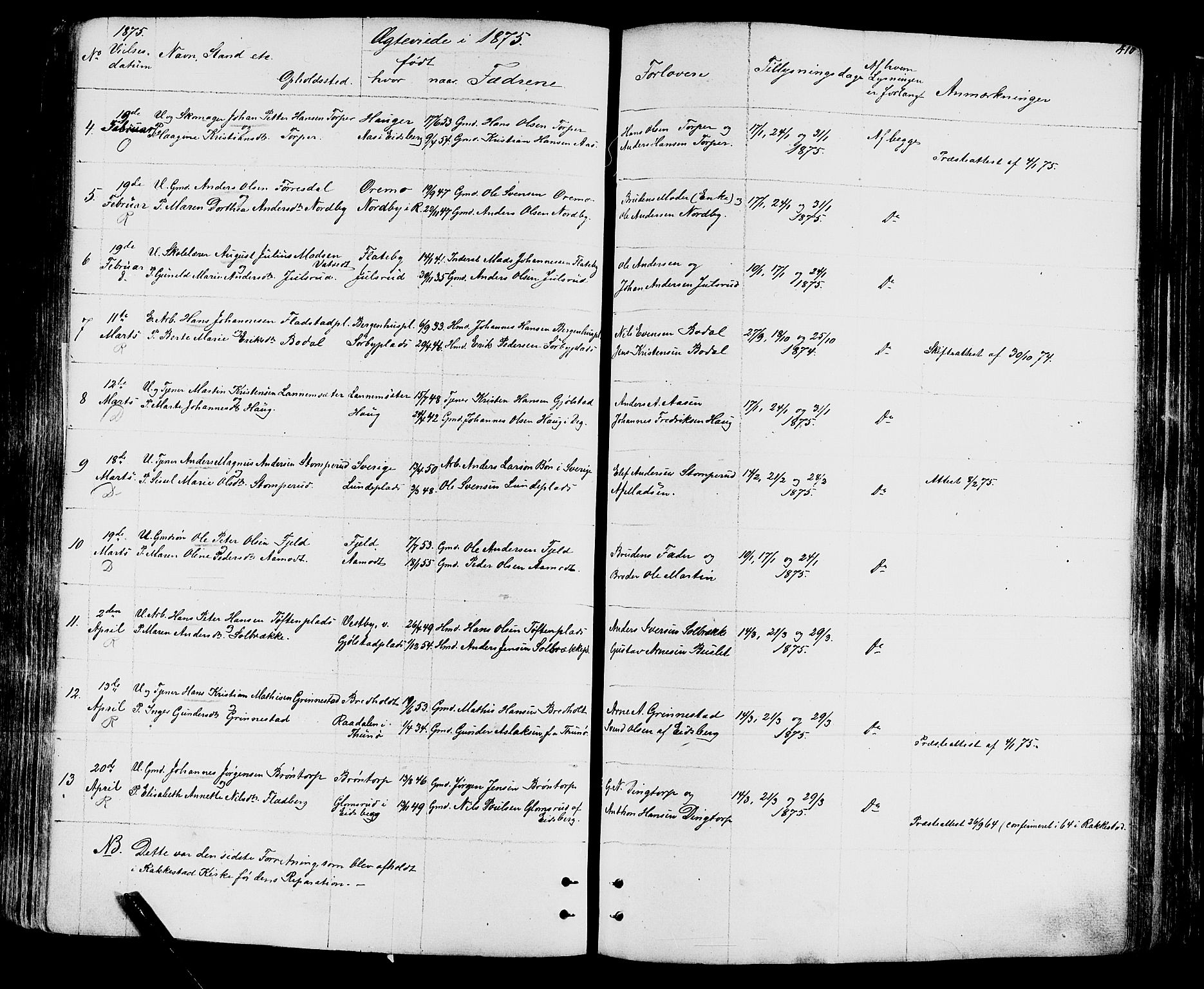 Rakkestad prestekontor Kirkebøker, SAO/A-2008/F/Fa/L0011: Parish register (official) no. I 11, 1862-1877, p. 410