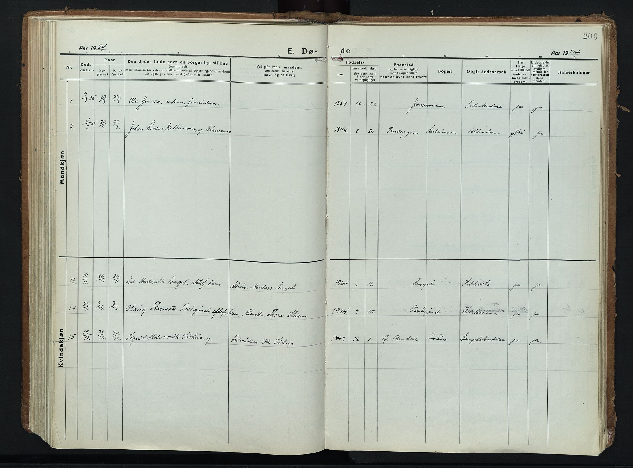 Alvdal prestekontor, AV/SAH-PREST-060/H/Ha/Haa/L0006: Parish register (official) no. 6, 1920-1937, p. 209