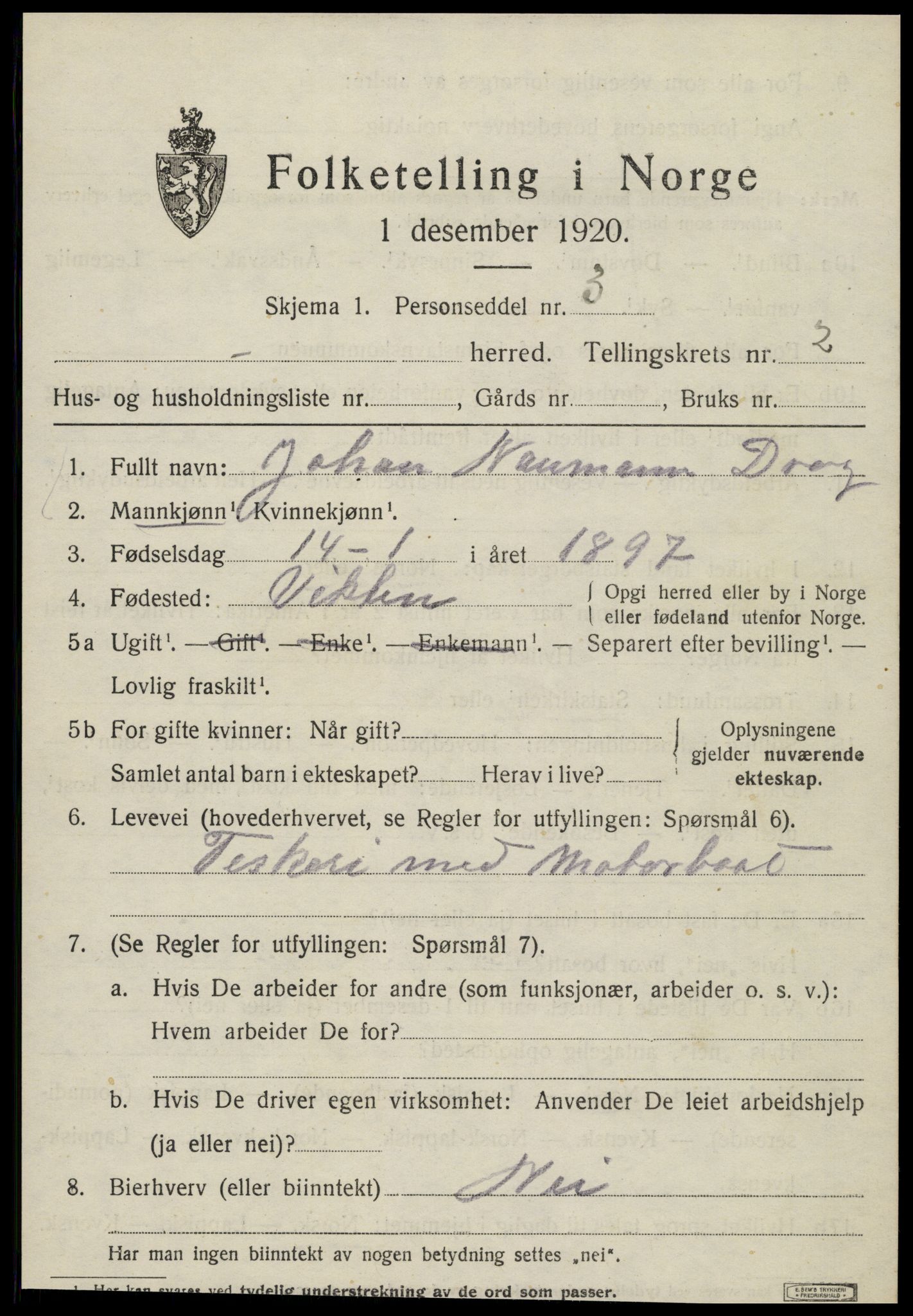 SAT, 1920 census for Vikna, 1920, p. 3247