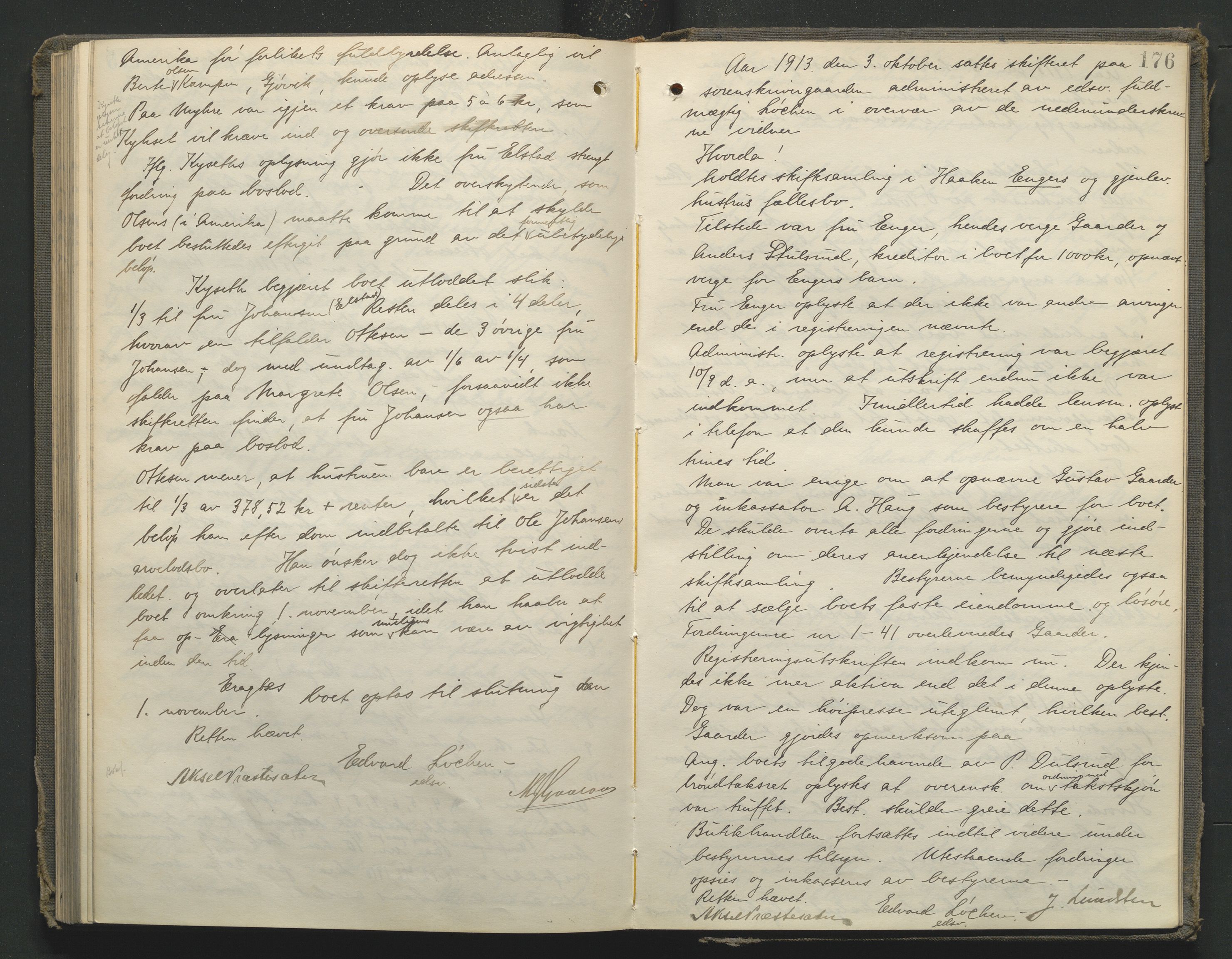 Toten tingrett, AV/SAH-TING-006/J/Je/L0010: Skiftebehandlingsprotokoll - Østre Toten, 1906-1914, p. 176