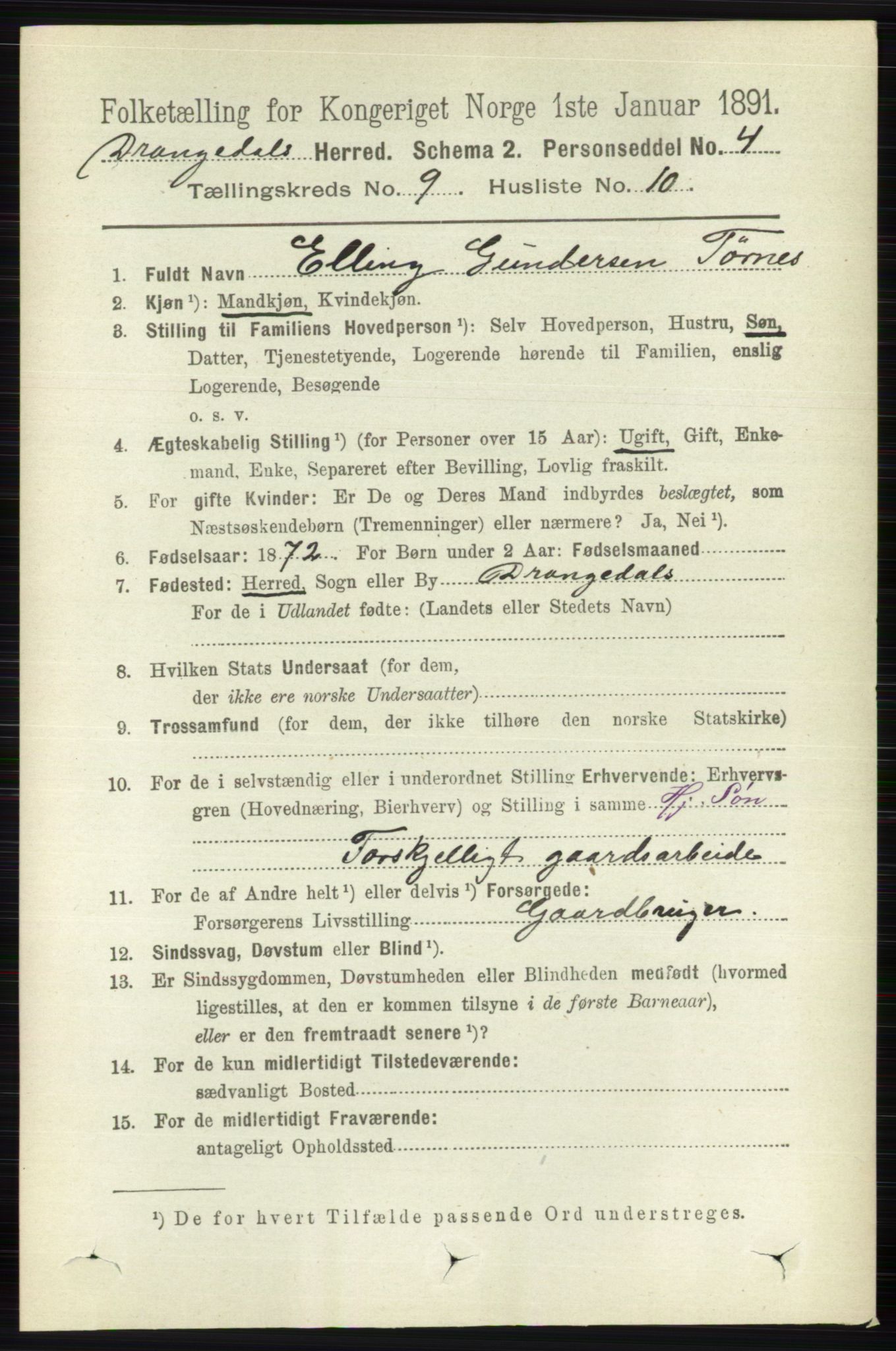 RA, 1891 census for 0817 Drangedal, 1891, p. 3181
