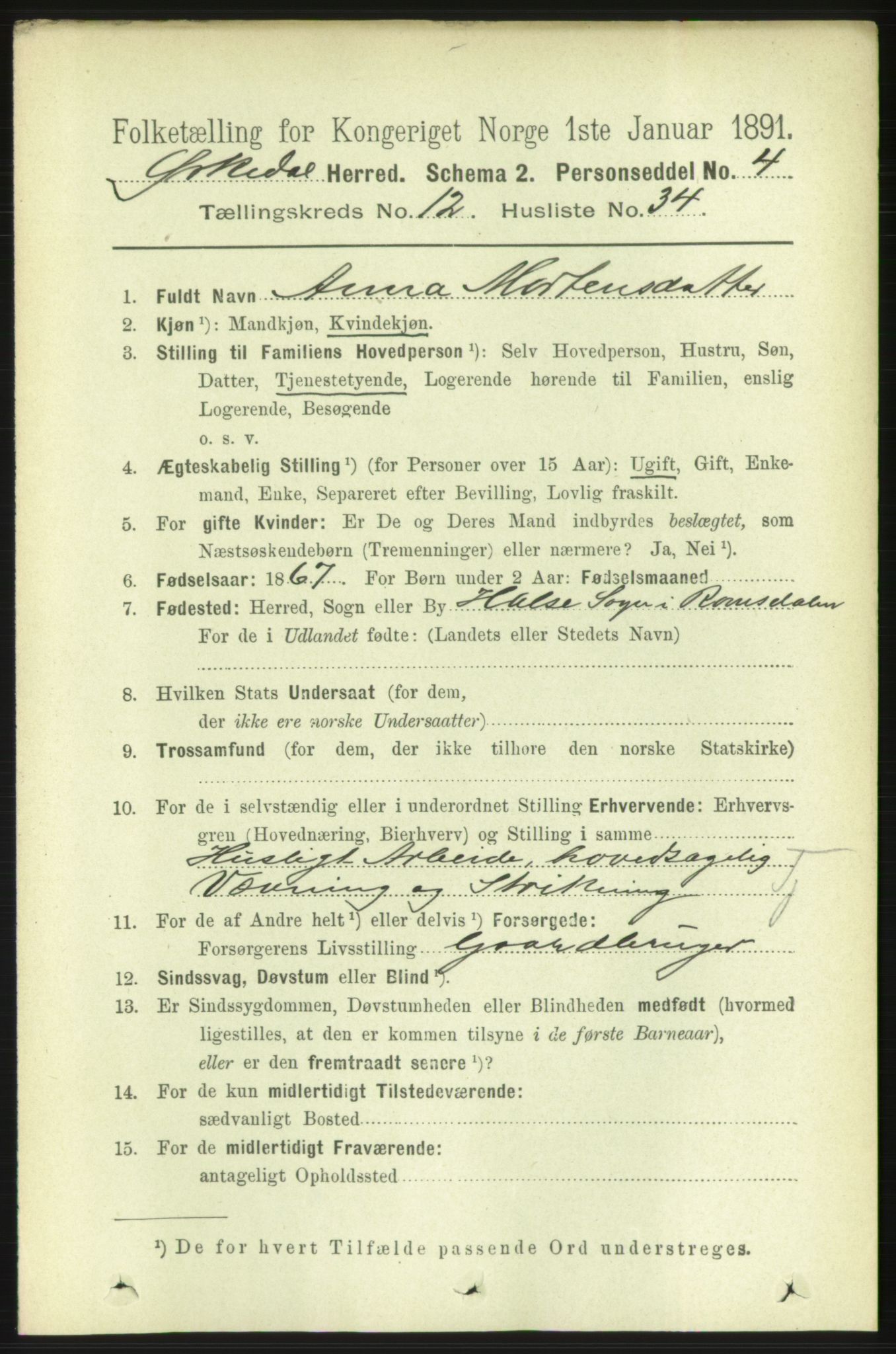 RA, 1891 census for 1638 Orkdal, 1891, p. 5771