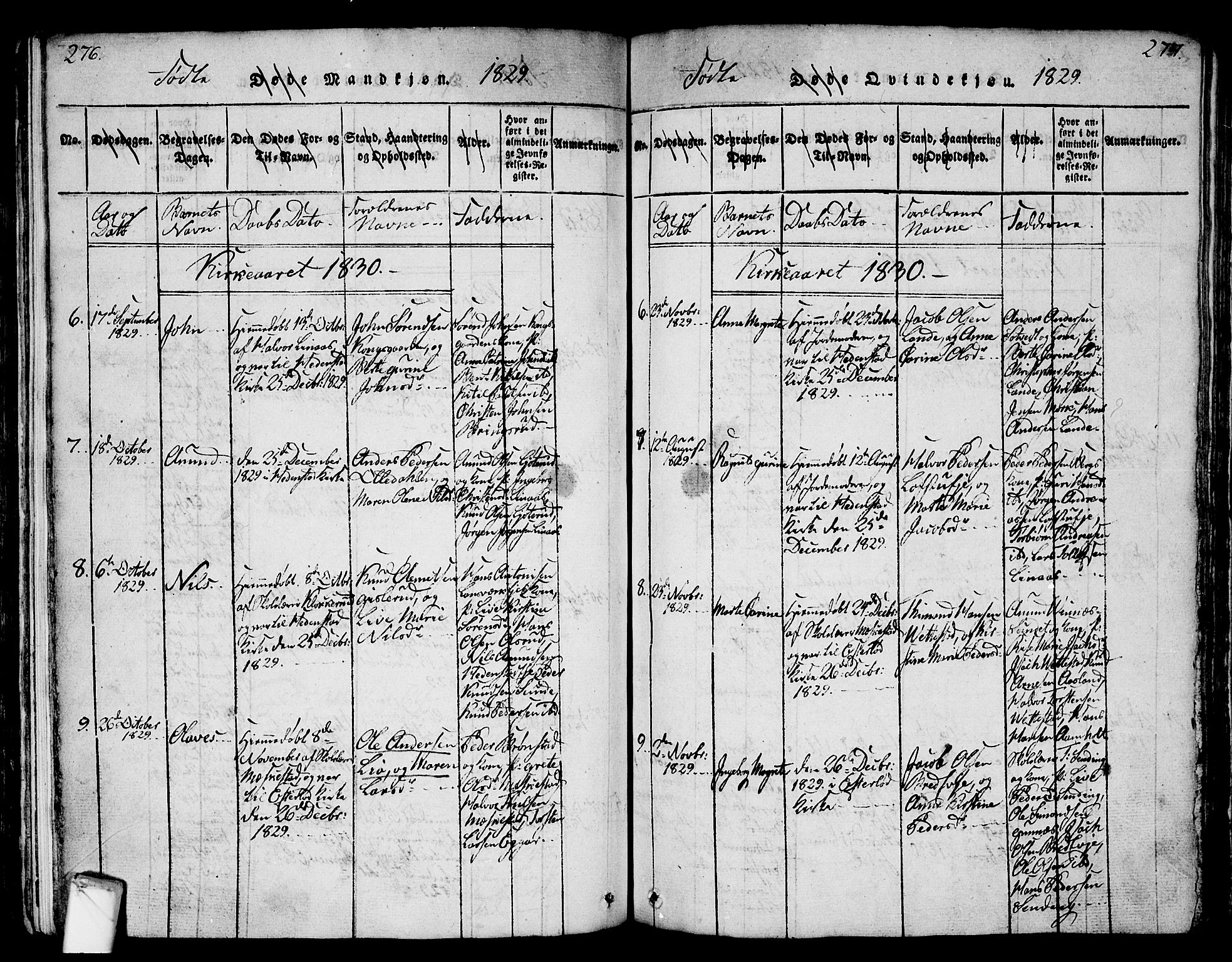 Sandsvær kirkebøker, AV/SAKO-A-244/G/Ga/L0003: Parish register (copy) no. I 3, 1817-1839, p. 276-277