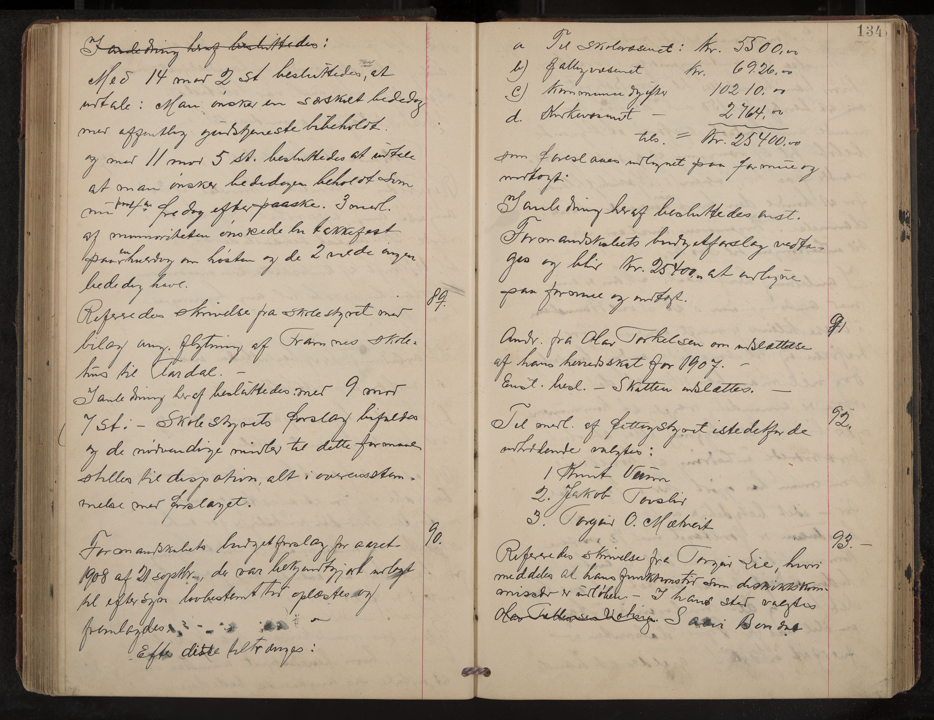 Fyresdal formannskap og sentraladministrasjon, IKAK/0831021-1/Aa/L0004: Møtebok, 1903-1911, p. 134