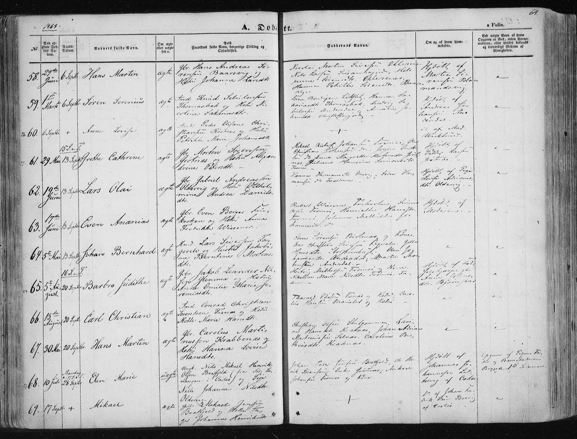Tromsøysund sokneprestkontor, SATØ/S-1304/G/Ga/L0001kirke: Parish register (official) no. 1, 1856-1867, p. 64