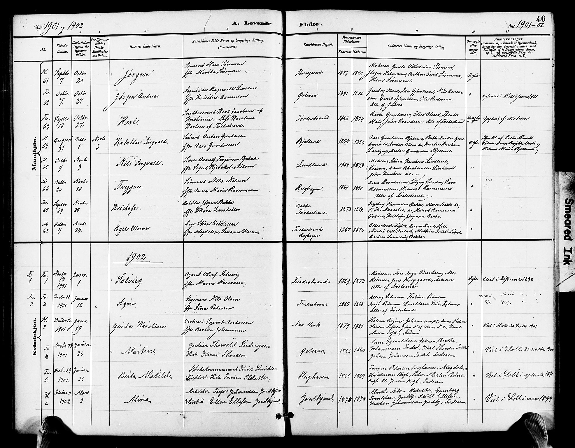 Holt sokneprestkontor, SAK/1111-0021/F/Fb/L0011: Parish register (copy) no. B 11, 1897-1921, p. 46