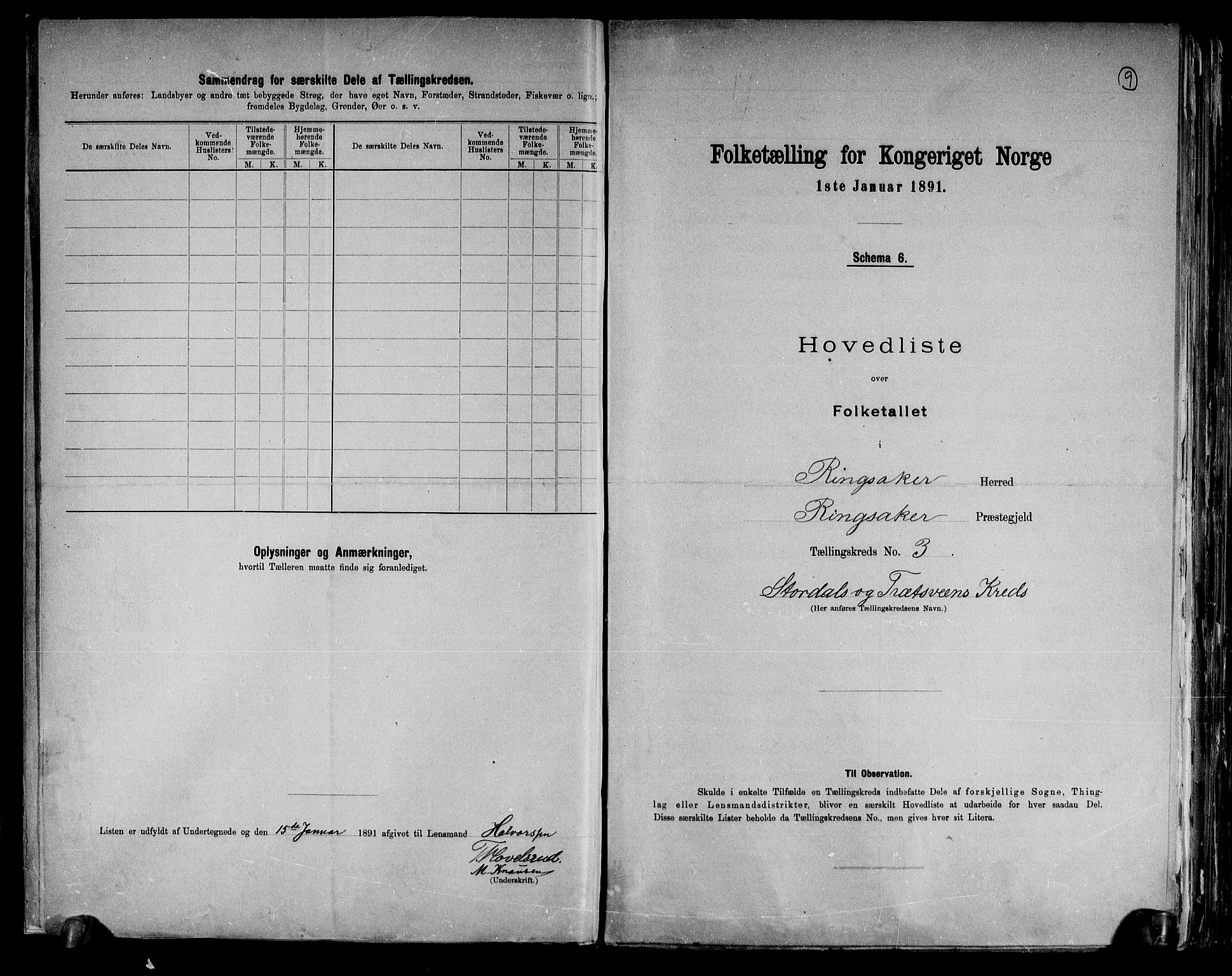 RA, 1891 census for 0412 Ringsaker, 1891, p. 9