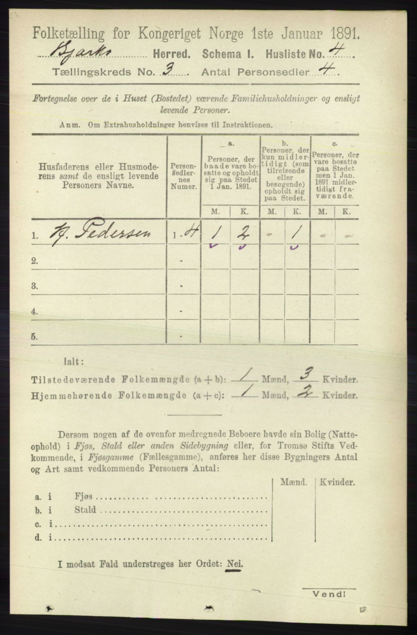 RA, 1891 census for 1915 Bjarkøy, 1891, p. 1484