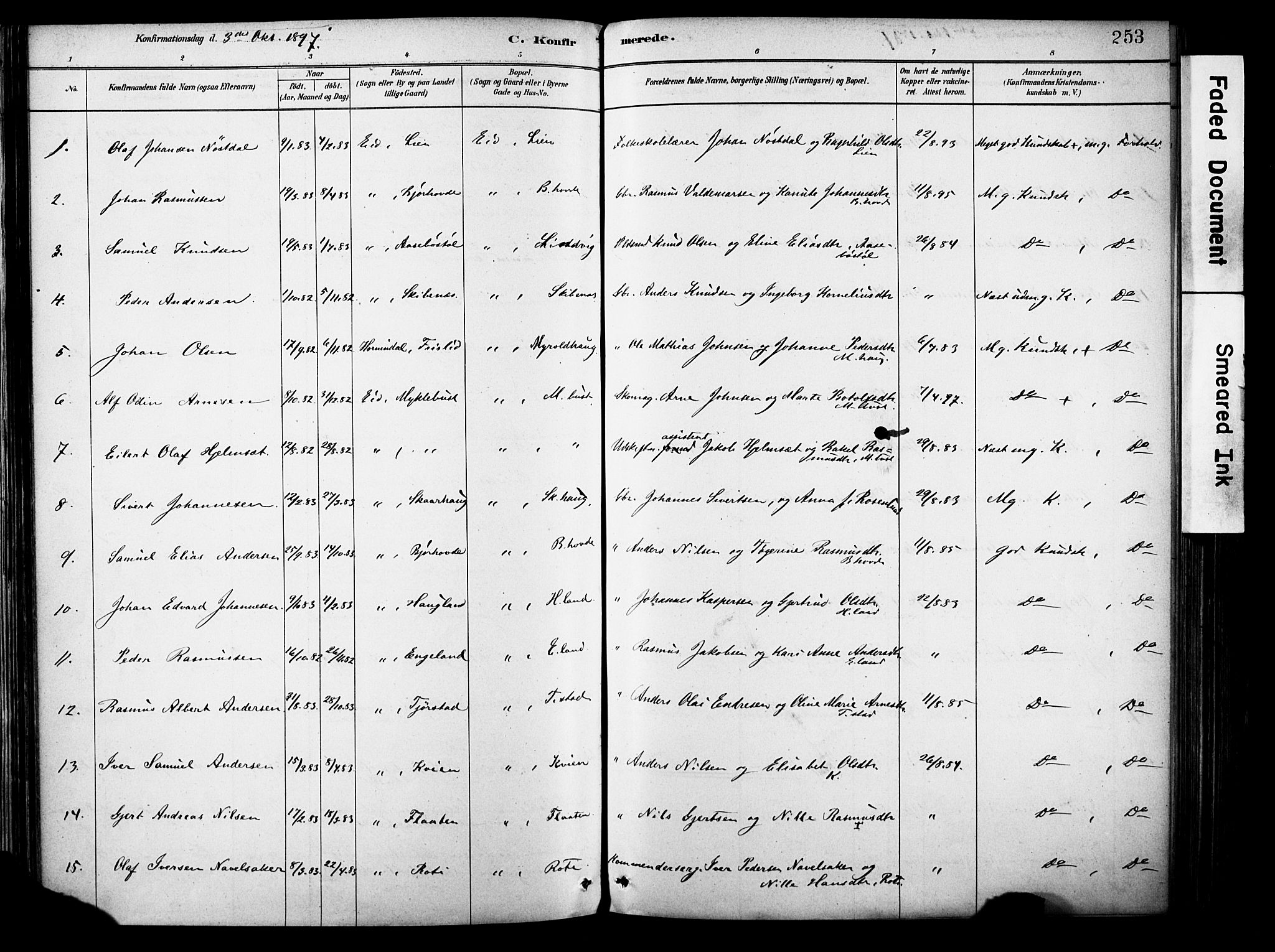Eid sokneprestembete, SAB/A-82301/H/Haa/Haab/L0001: Parish register (official) no. B 1, 1879-1906, p. 253