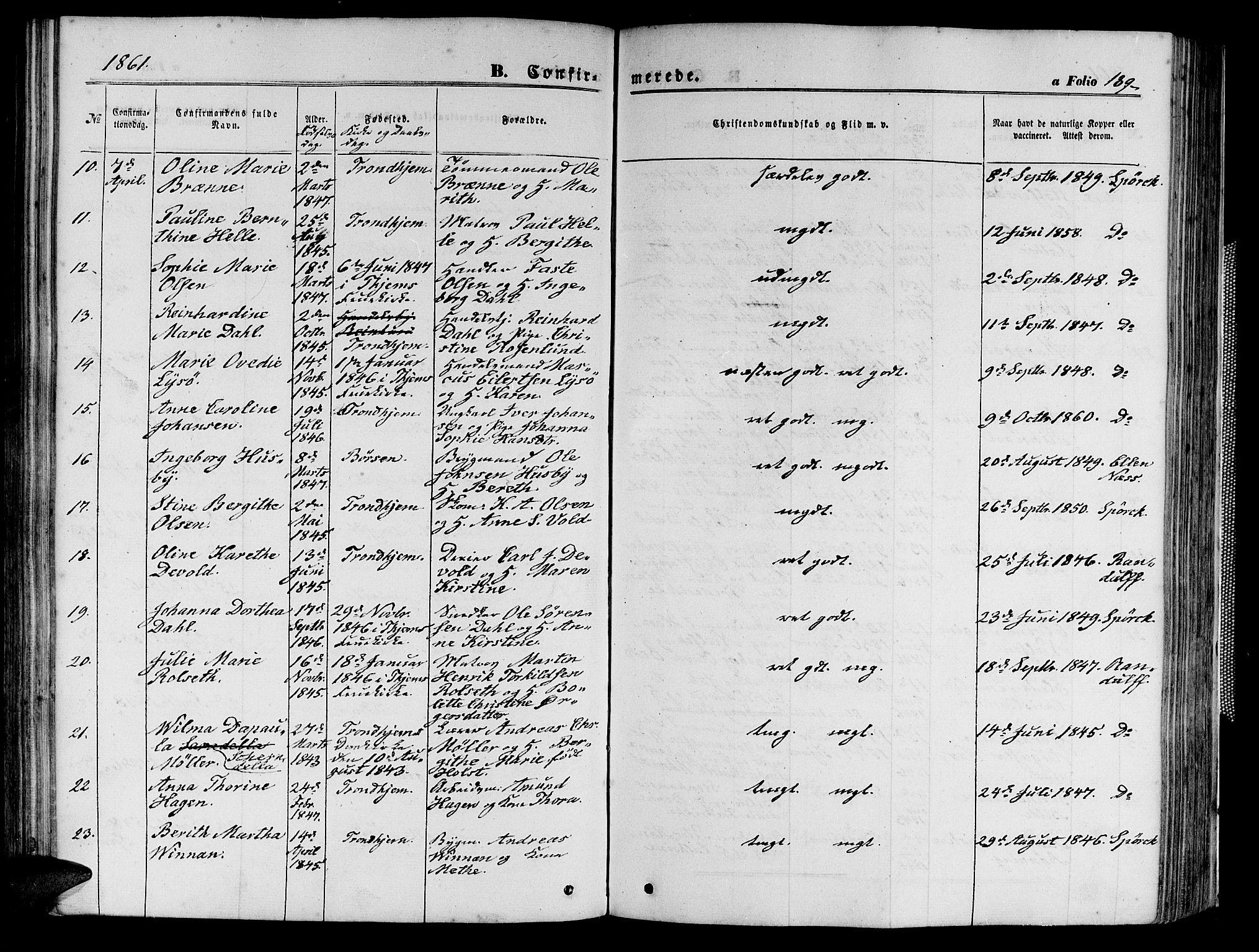 Ministerialprotokoller, klokkerbøker og fødselsregistre - Sør-Trøndelag, AV/SAT-A-1456/602/L0139: Parish register (copy) no. 602C07, 1859-1864, p. 189