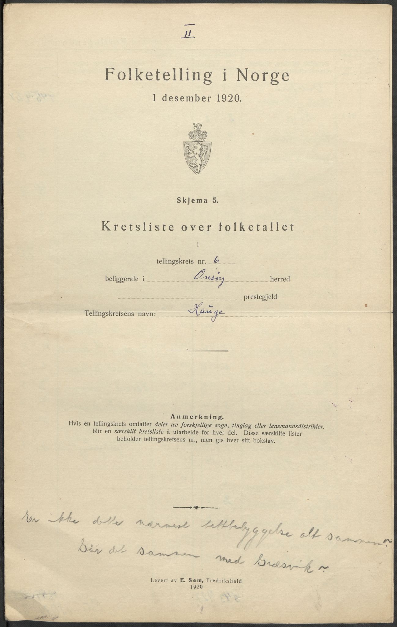 SAO, 1920 census for Onsøy, 1920, p. 26