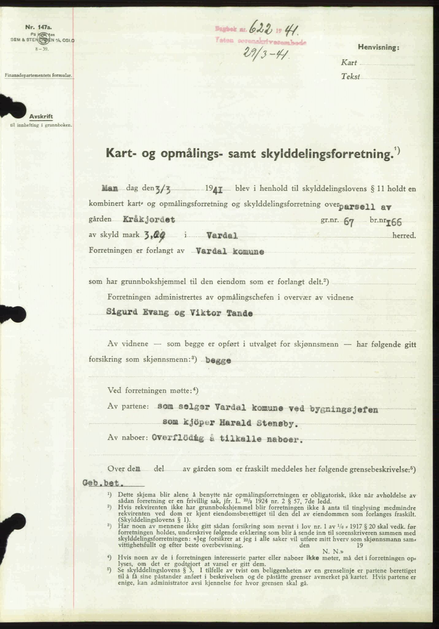 Toten tingrett, SAH/TING-006/H/Hb/Hbc/L0008: Mortgage book no. Hbc-08, 1941-1941, Diary no: : 622/1941