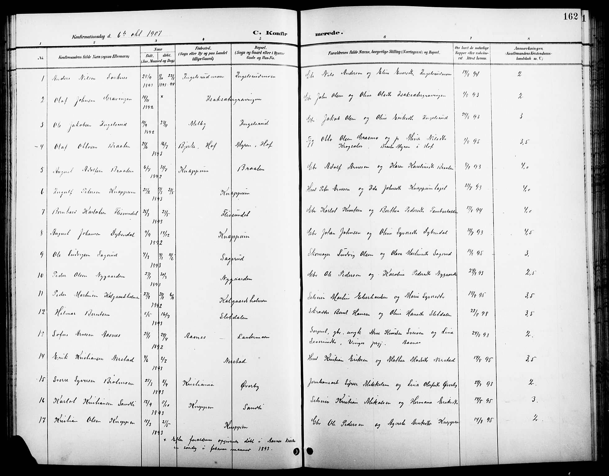 Åsnes prestekontor, AV/SAH-PREST-042/H/Ha/Hab/L0004: Parish register (copy) no. 4, 1895-1909, p. 162