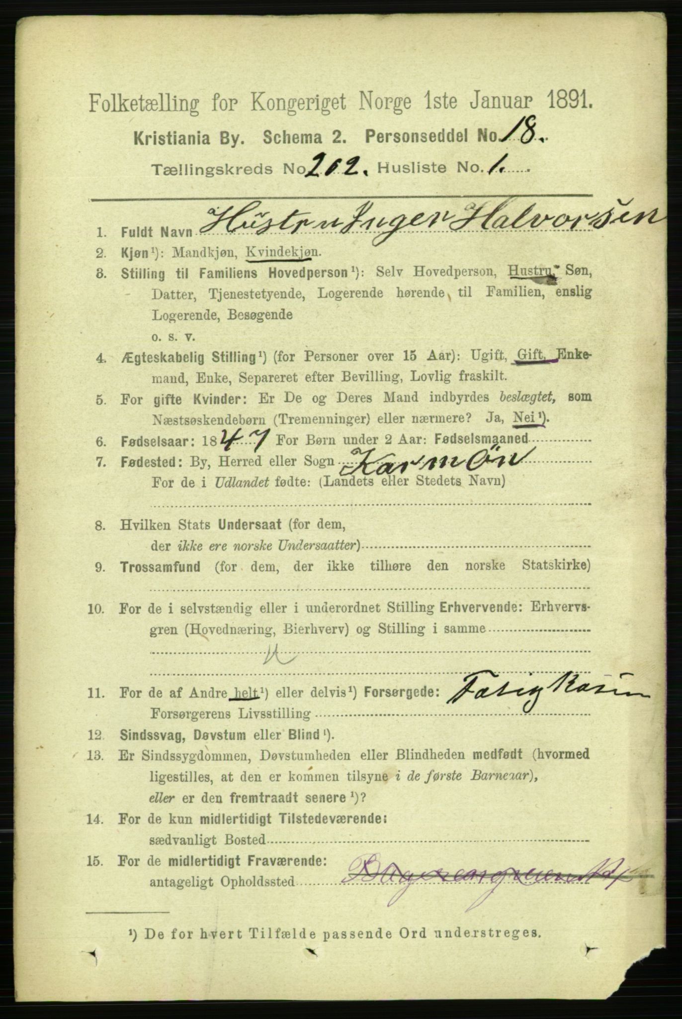 RA, 1891 census for 0301 Kristiania, 1891, p. 121538