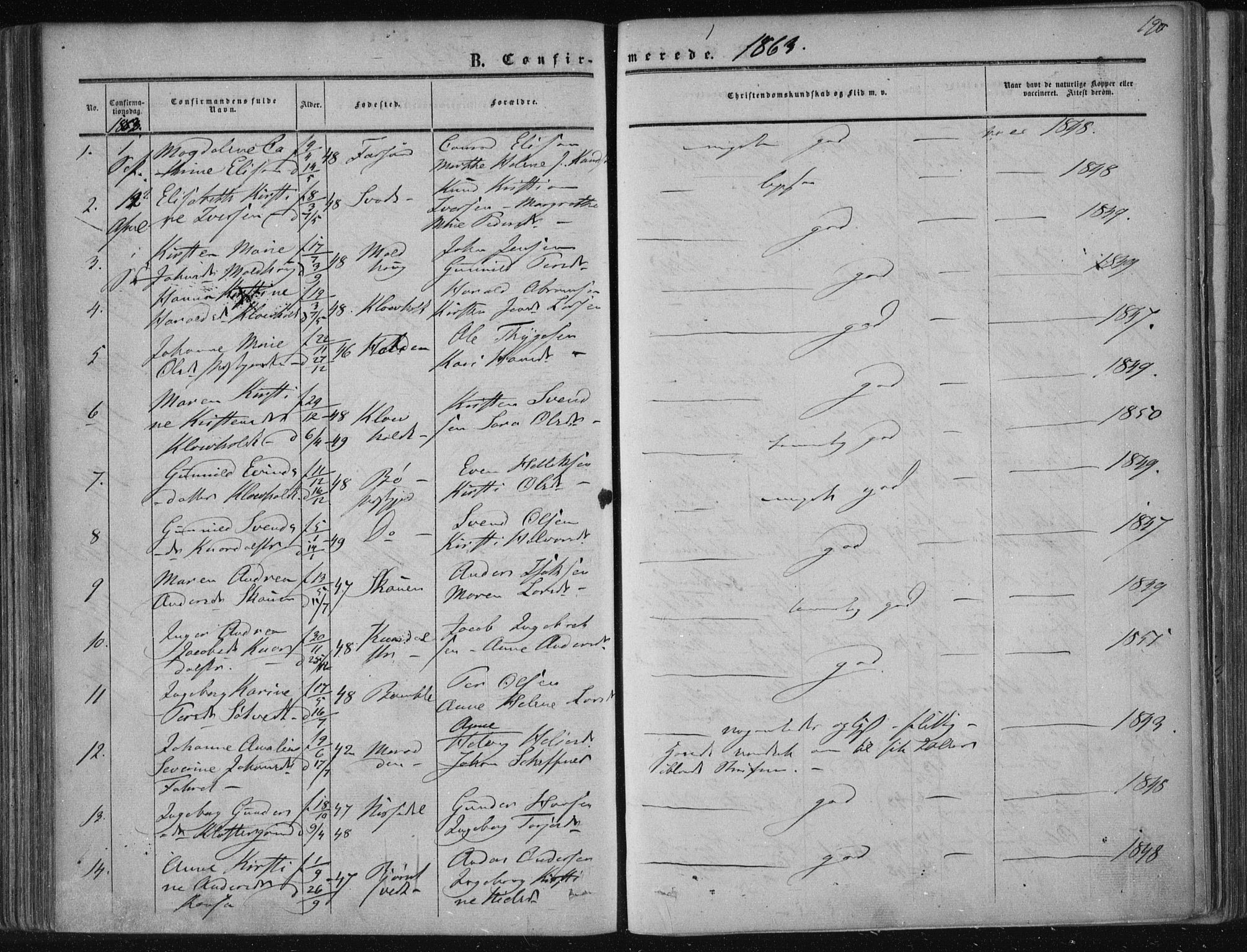 Solum kirkebøker, AV/SAKO-A-306/F/Fa/L0007: Parish register (official) no. I 7, 1856-1864, p. 190