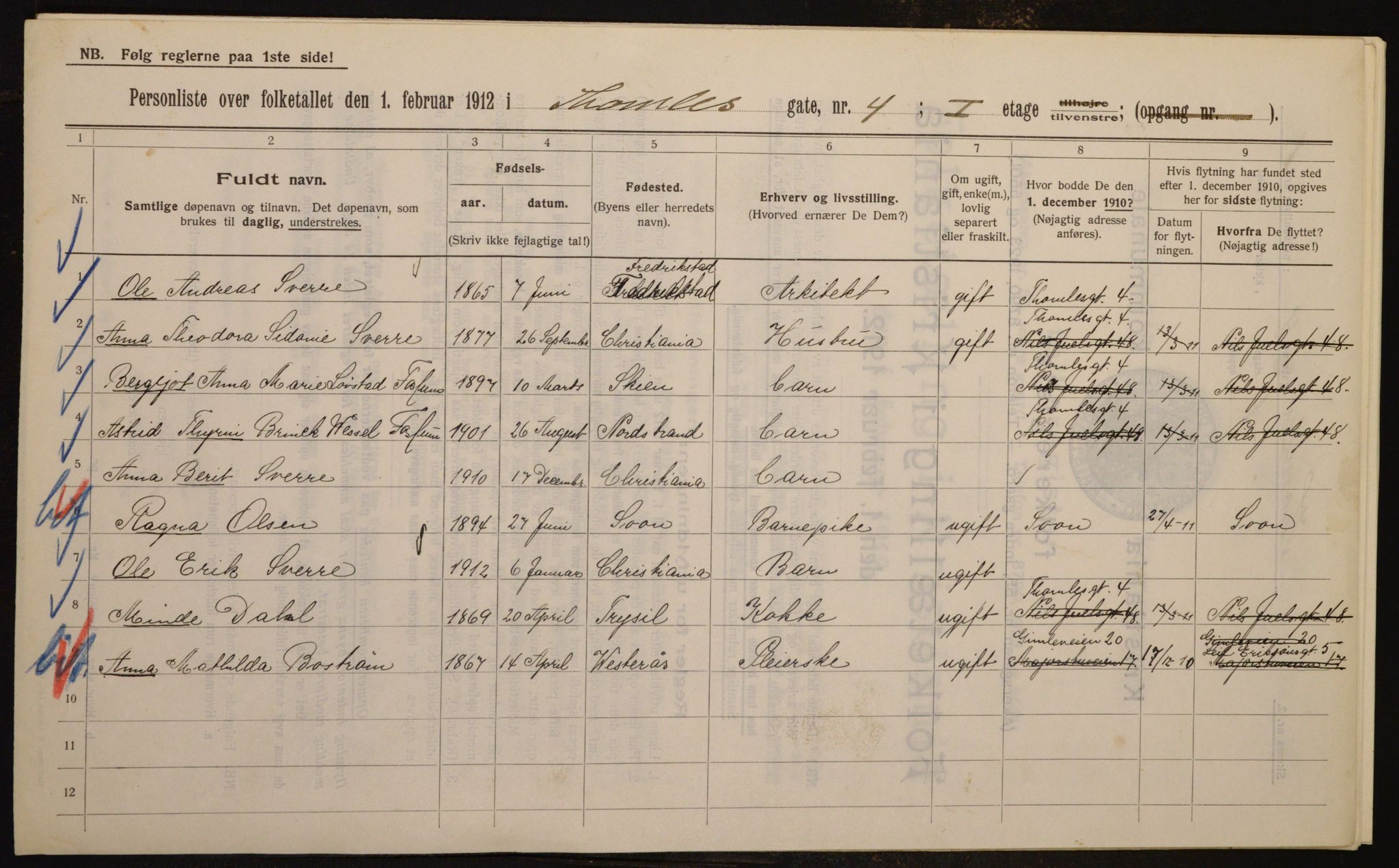 OBA, Municipal Census 1912 for Kristiania, 1912, p. 109216