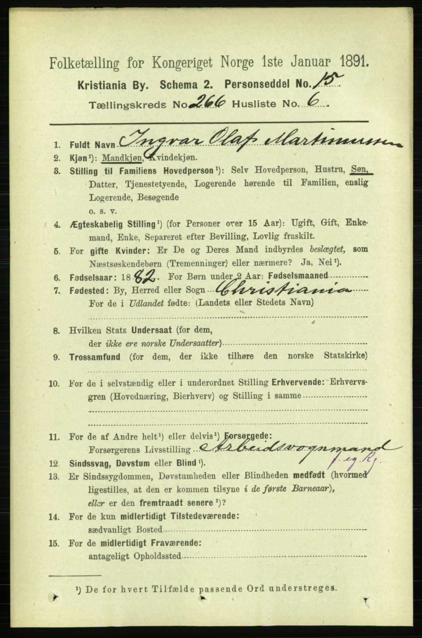 RA, 1891 census for 0301 Kristiania, 1891, p. 161296