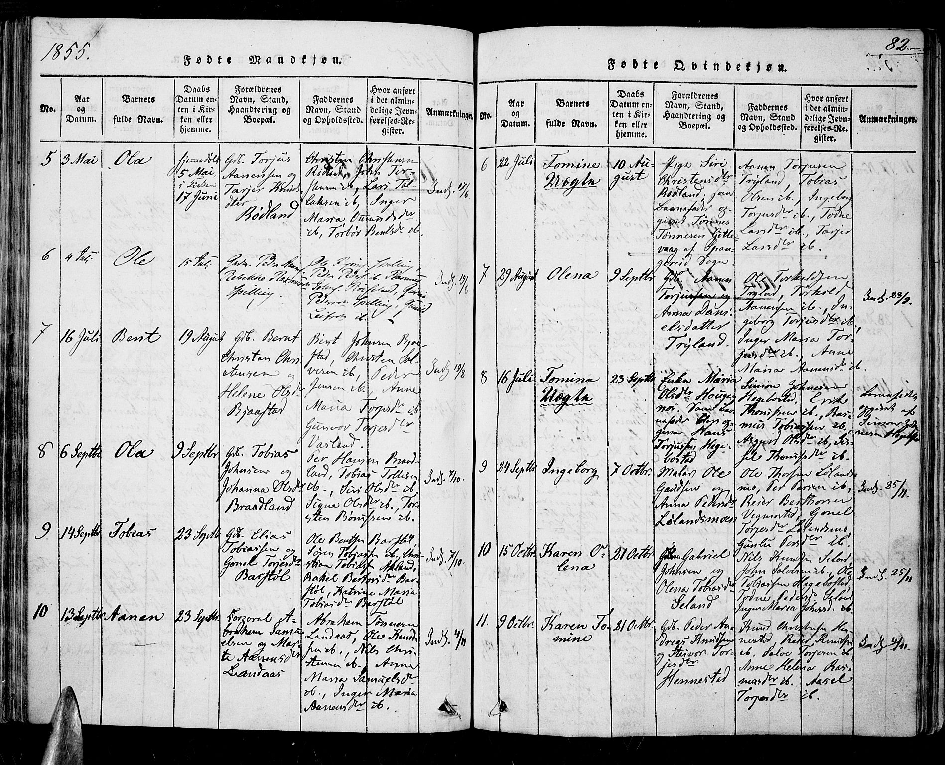 Nord-Audnedal sokneprestkontor, AV/SAK-1111-0032/F/Fa/Fab/L0001: Parish register (official) no. A 1, 1816-1858, p. 82