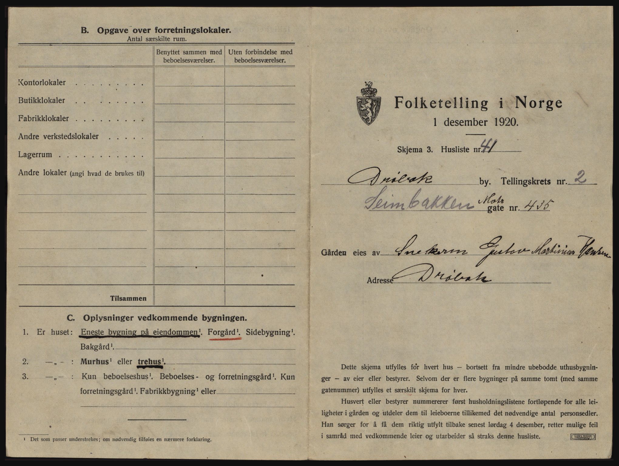 SAO, 1920 census for Drøbak, 1920, p. 251