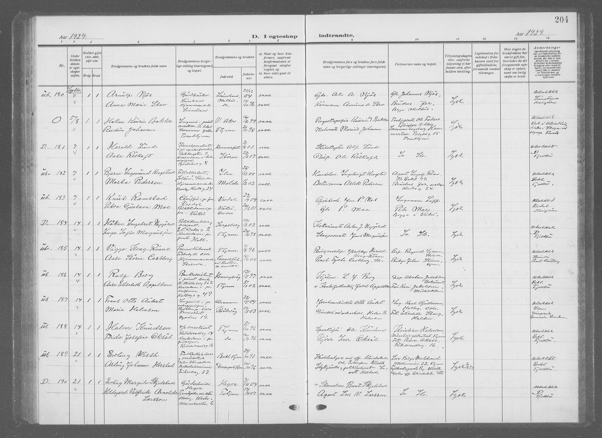 Ministerialprotokoller, klokkerbøker og fødselsregistre - Sør-Trøndelag, AV/SAT-A-1456/601/L0098: Parish register (copy) no. 601C16, 1921-1934, p. 204