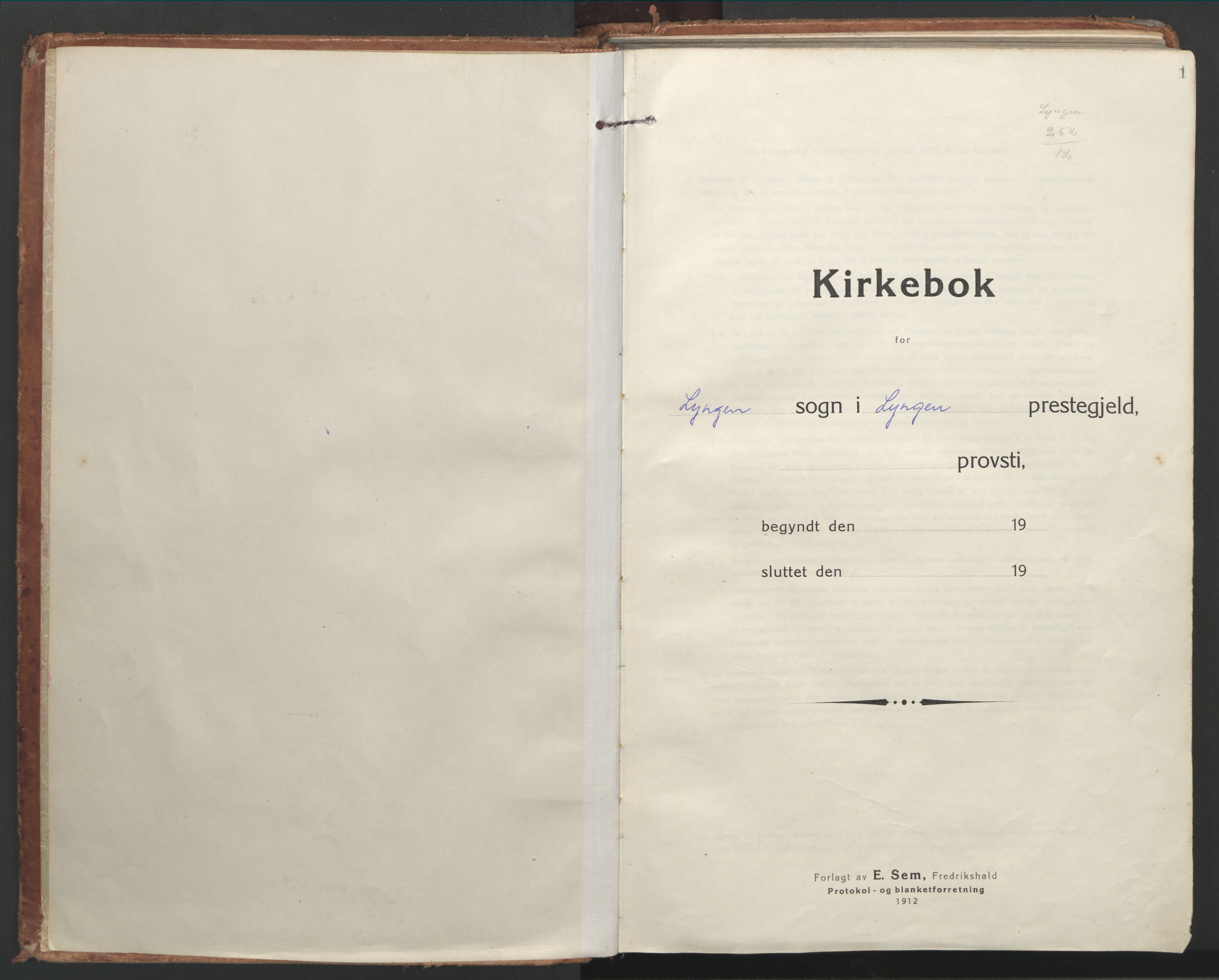 Lyngen sokneprestembete, AV/SATØ-S-1289/H/He/Hea/L0012kirke: Parish register (official) no. 12, 1914-1923, p. 1