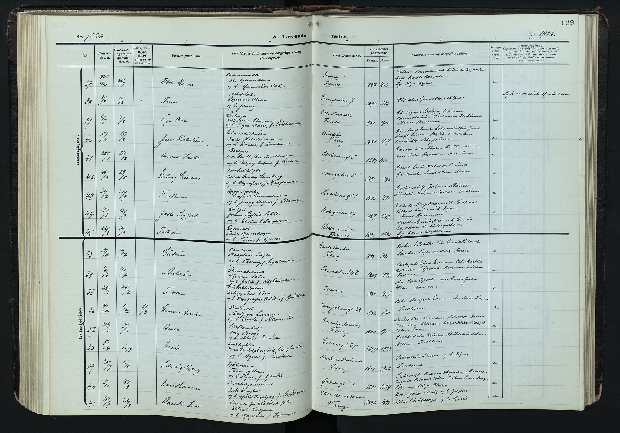 Hamar prestekontor, SAH/DOMPH-002/H/Ha/Hab/L0004: Parish register (copy) no. 4, 1915-1942, p. 129