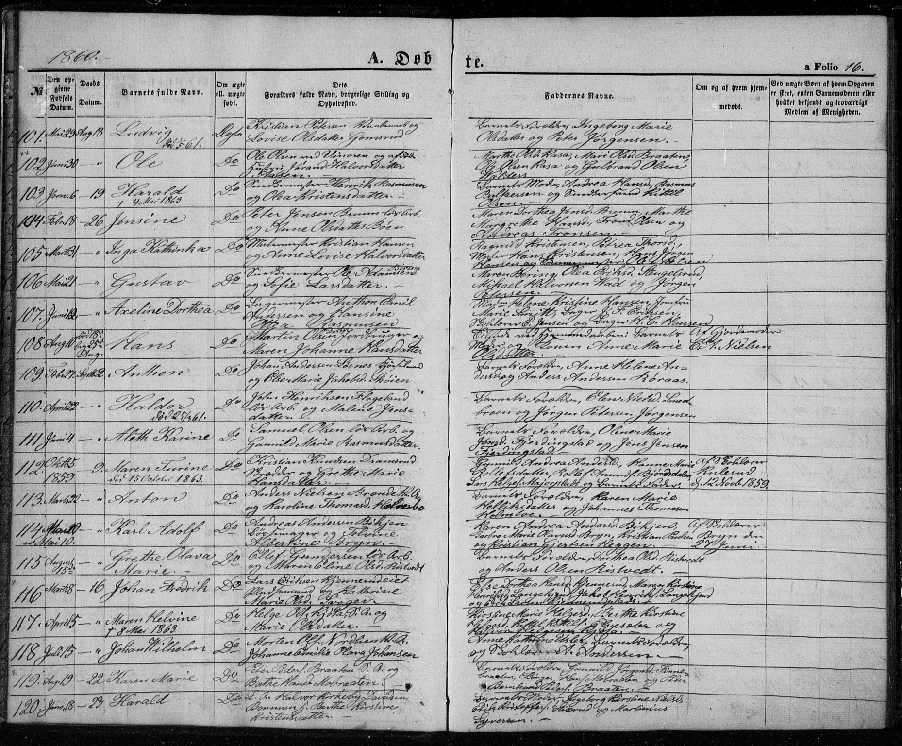 Kongsberg kirkebøker, AV/SAKO-A-22/G/Ga/L0003: Parish register (copy) no. 3, 1859-1875, p. 16